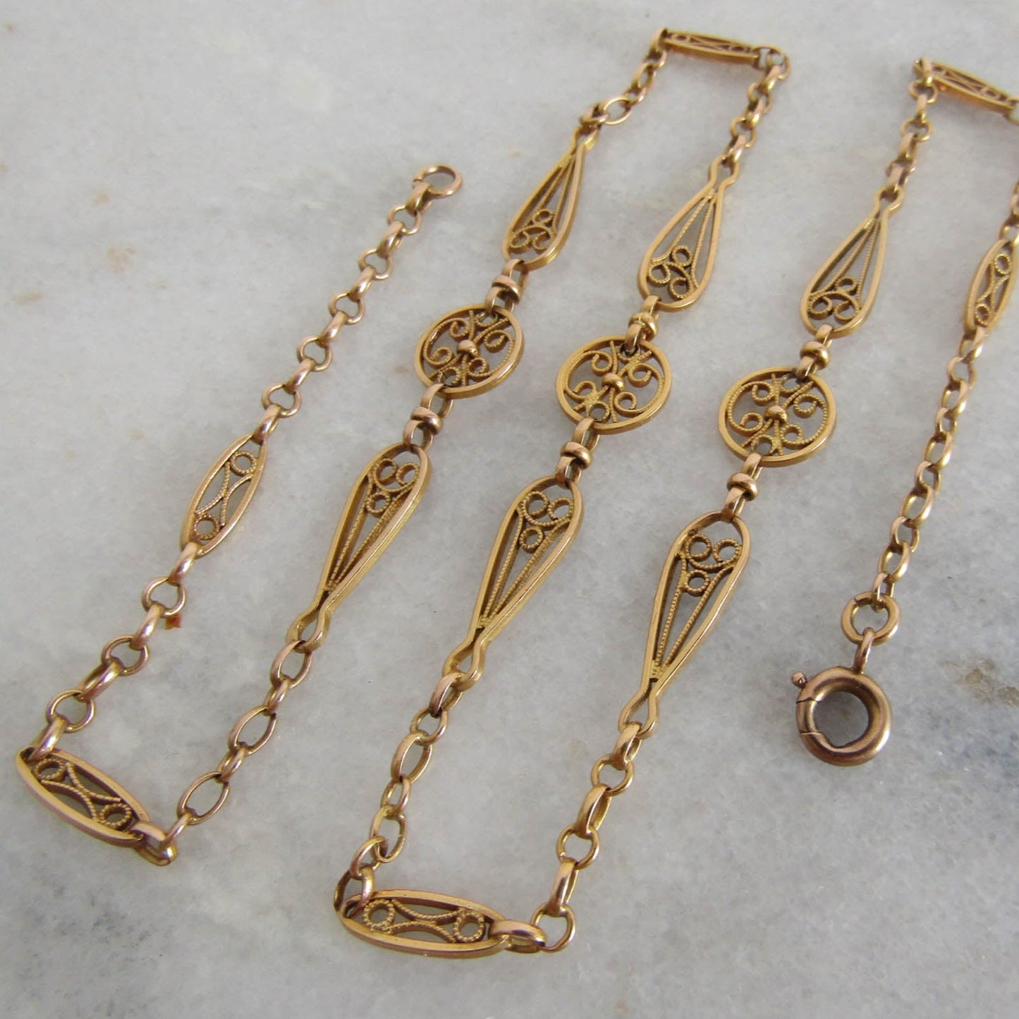 Solid 18K Gold Belle Epoque French Chain, Victorian Antique Gold Necklace c. 1890