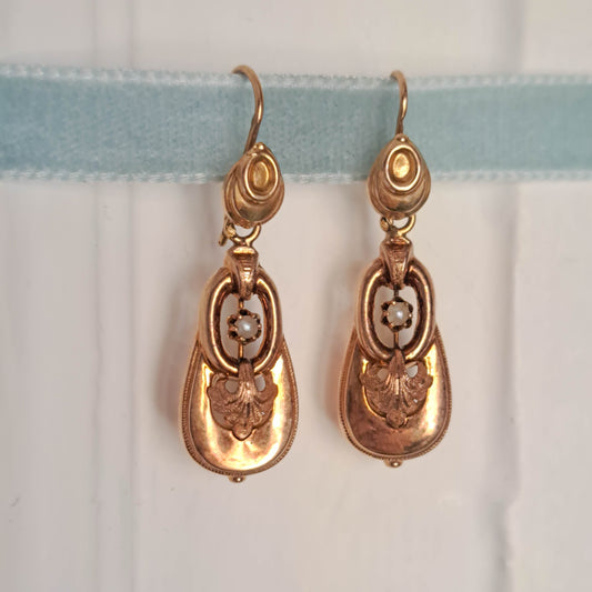 Antique 18K Solid Gold Napoleon III Day & Night Earrings