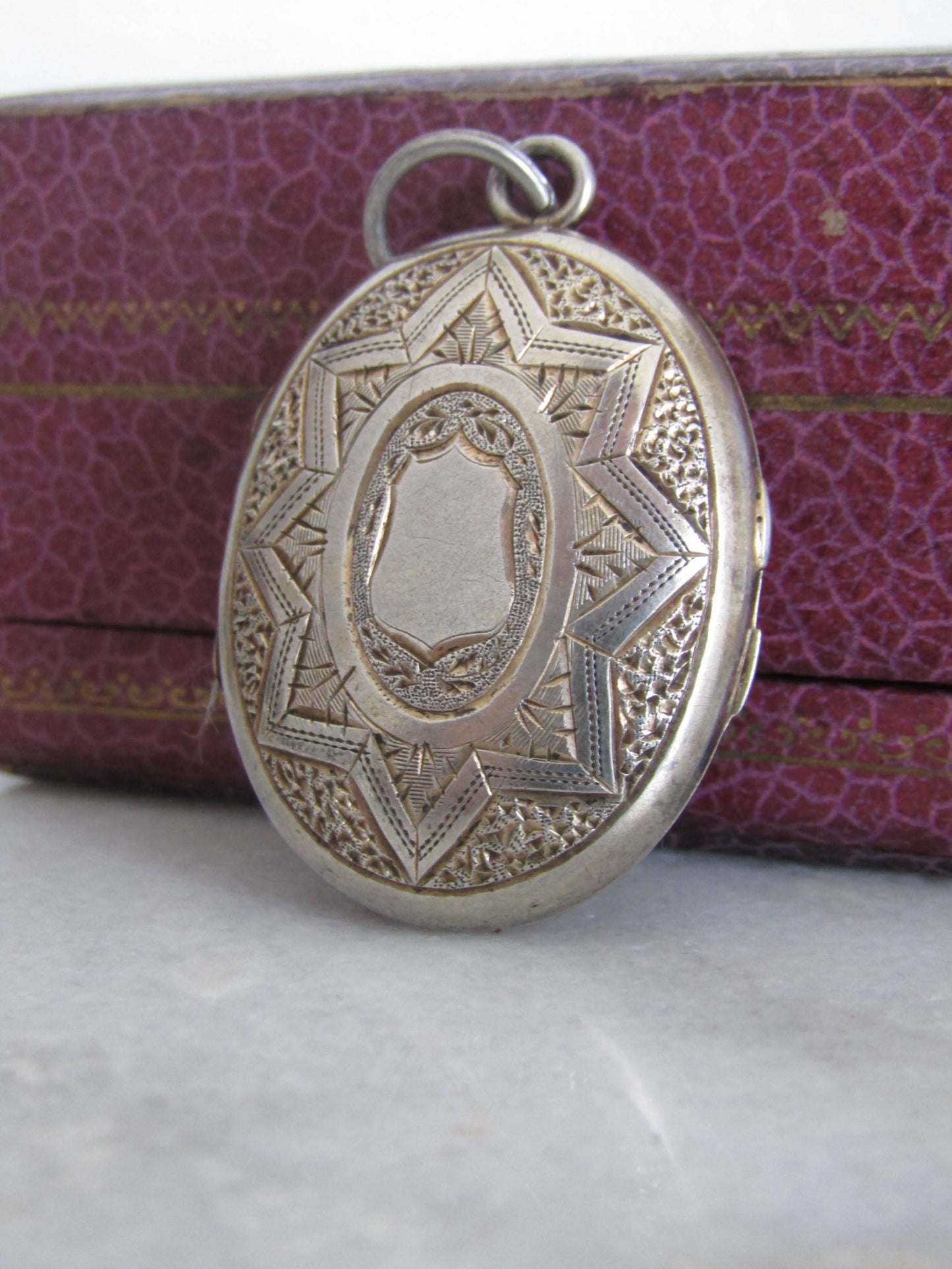 Antique Silver Engraved Oval Locket, French Victorian Hairwork Silver Locket c. 1870