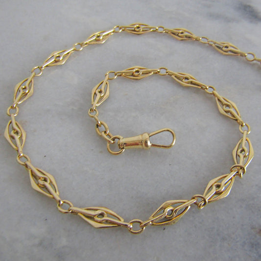 9.87 g Antique French 18k Solid Gold Watch Chain, French Belle Epoque Choker Necklace