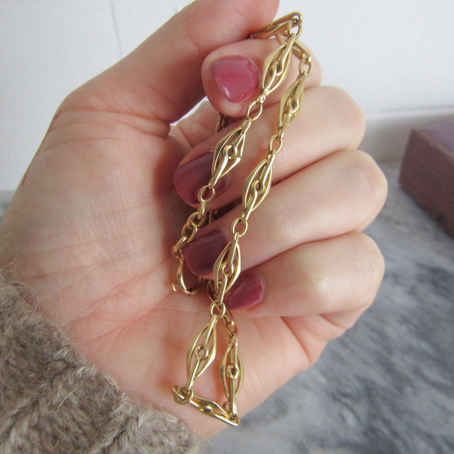 9.87 g Antique French 18k Solid Gold Watch Chain, French Belle Epoque Choker Necklace