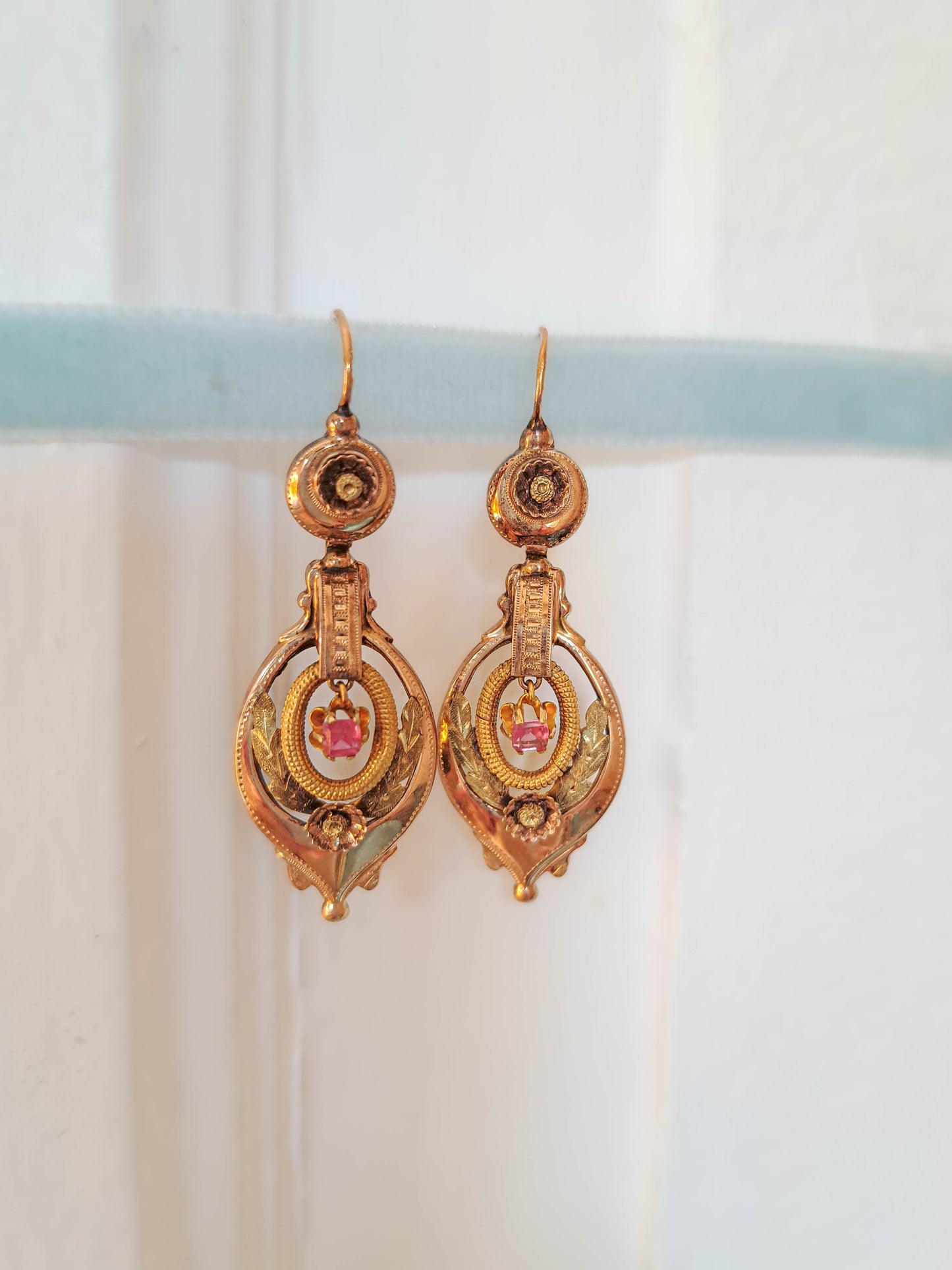 18k Napoleon III Pendant Earrings, Mid-Victorian French Belle Epoque Earrings c. 1860