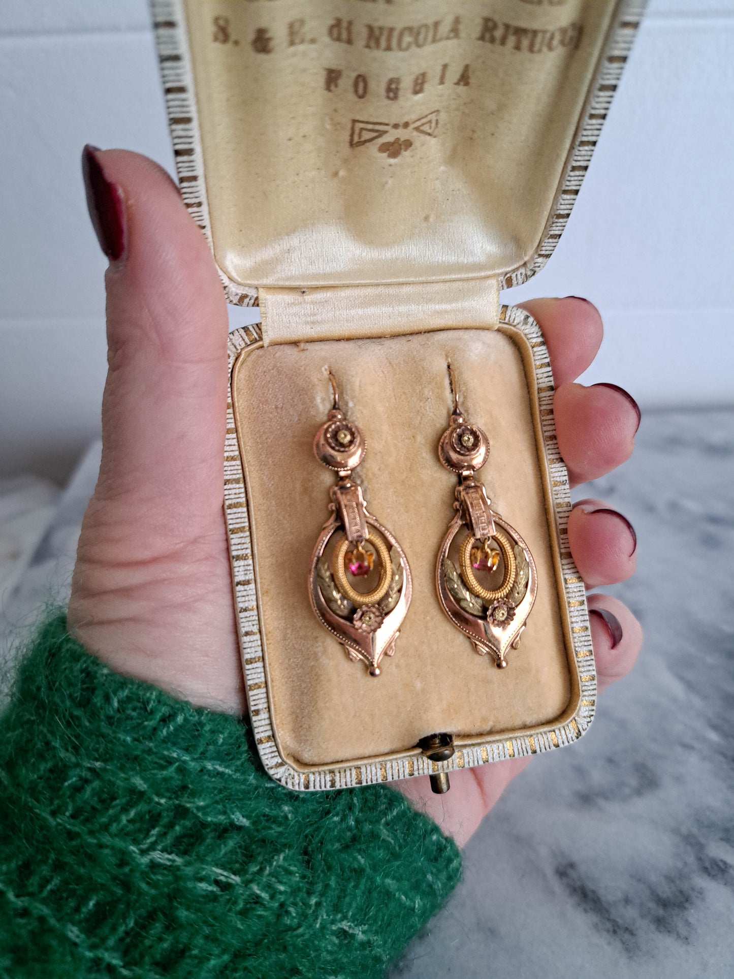 18k Napoleon III Pendant Earrings, Mid-Victorian French Belle Epoque Earrings c. 1860