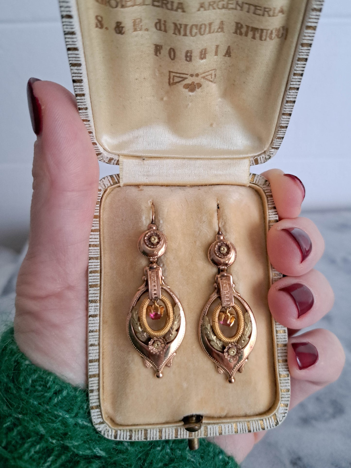 18k Napoleon III Pendant Earrings, Mid-Victorian French Belle Epoque Earrings c. 1860