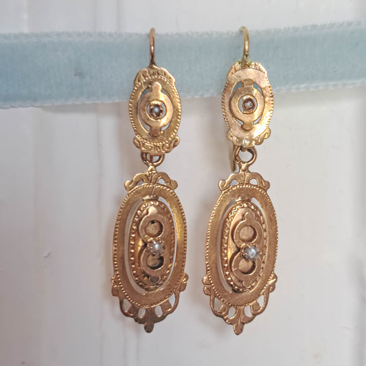 Antique 18K Solid Gold Napoleon III Day & Night Earrings