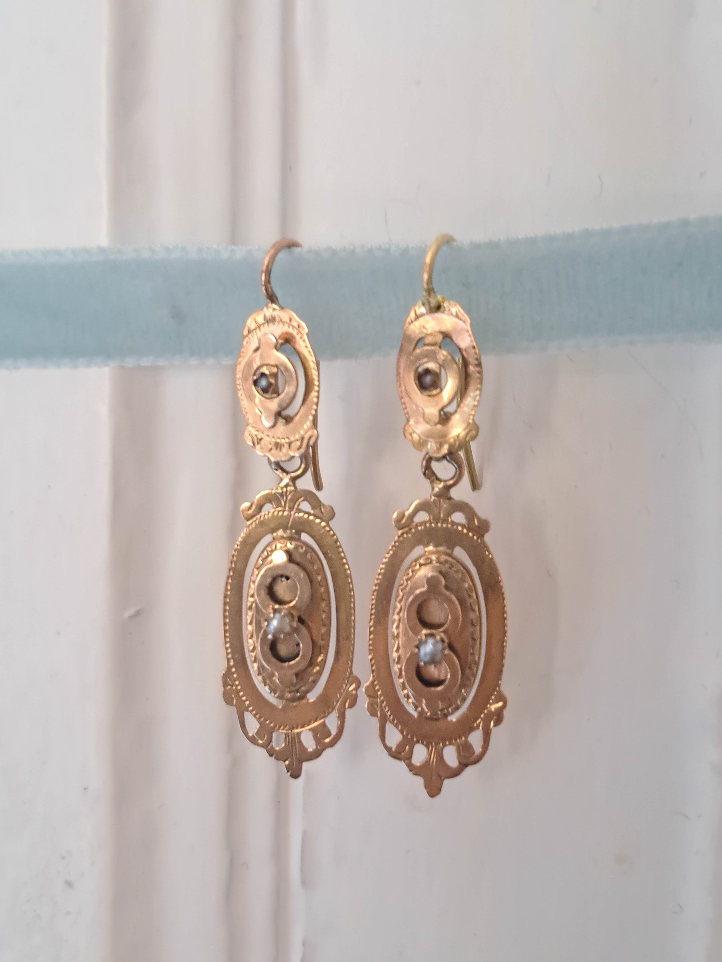 Antique 18K Solid Gold Napoleon III Day & Night Earrings