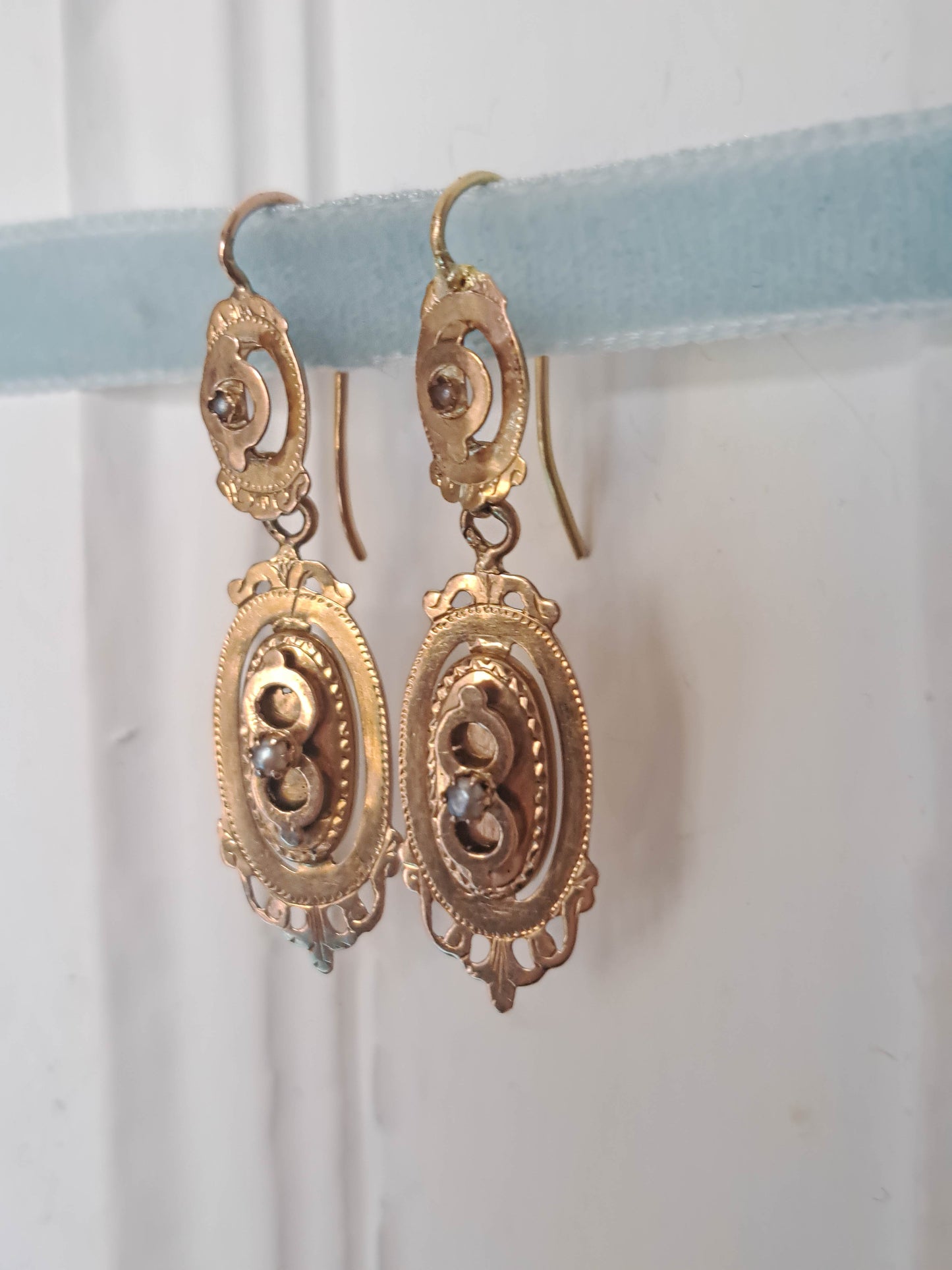 Antique 18K Solid Gold Napoleon III Day & Night Earrings