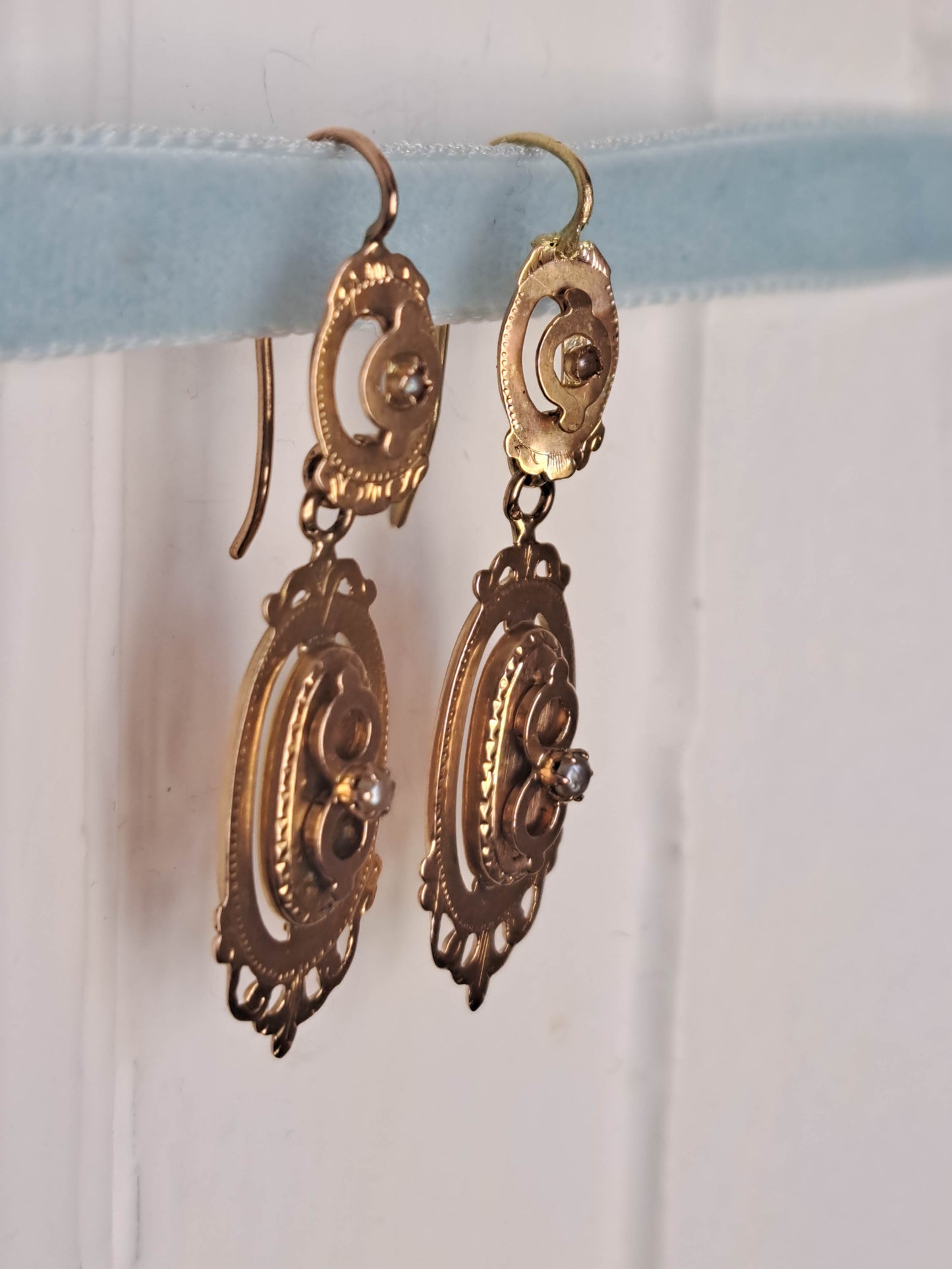 Antique 18K Solid Gold Napoleon III Day & Night Earrings