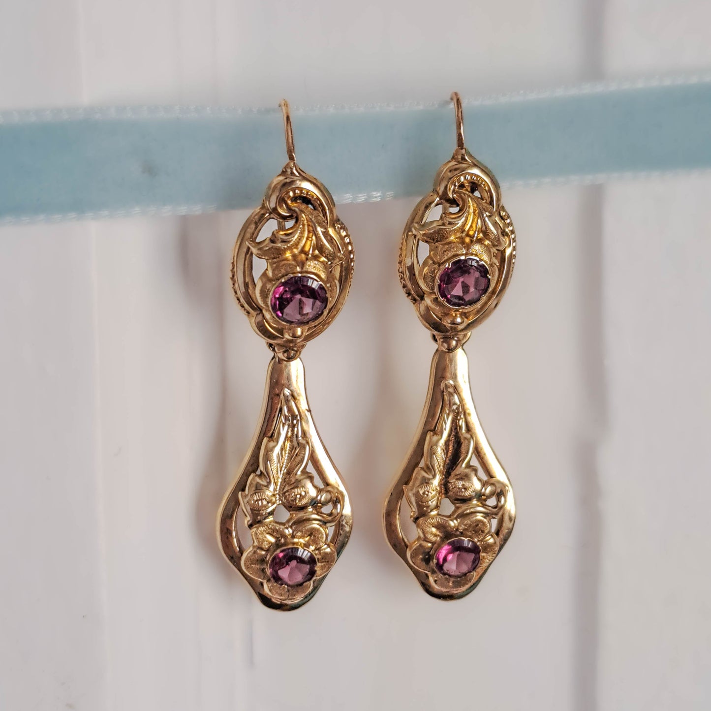 Antique 18K Gold Rhodolite Garnet Day/Night Napoleon III French 3 in 1 Earrings c. 1880