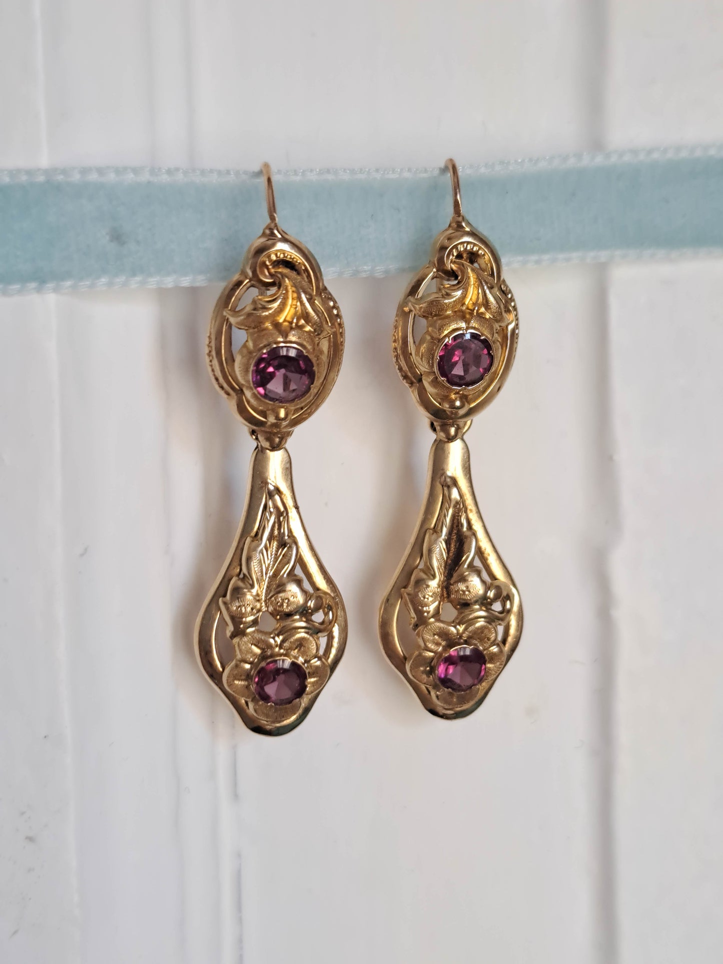 Antique 18K Gold Rhodolite Garnet Day/Night Napoleon III French 3 in 1 Earrings c. 1880