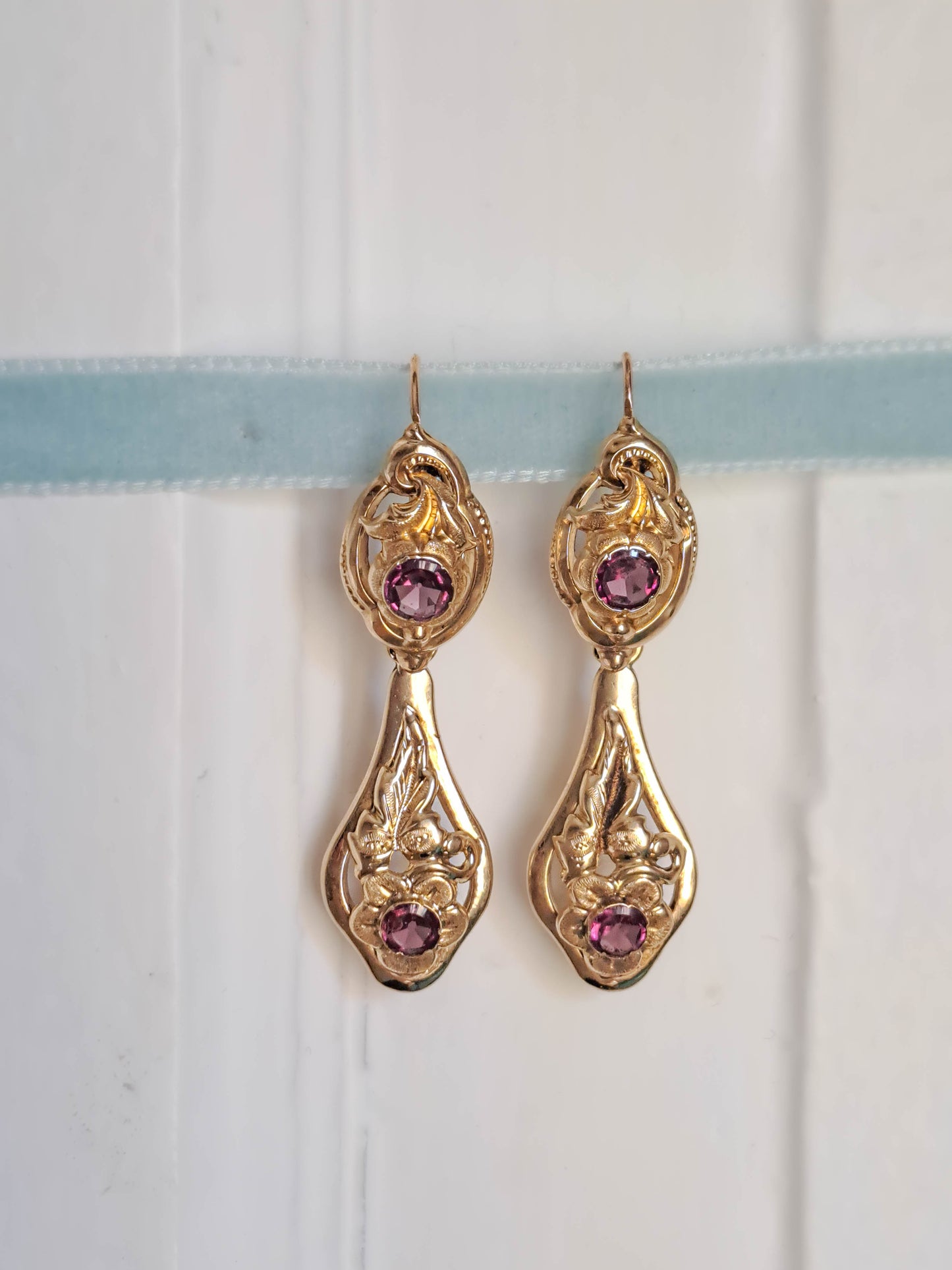 Antique 18K Gold Rhodolite Garnet Day/Night Napoleon III French 3 in 1 Earrings c. 1880