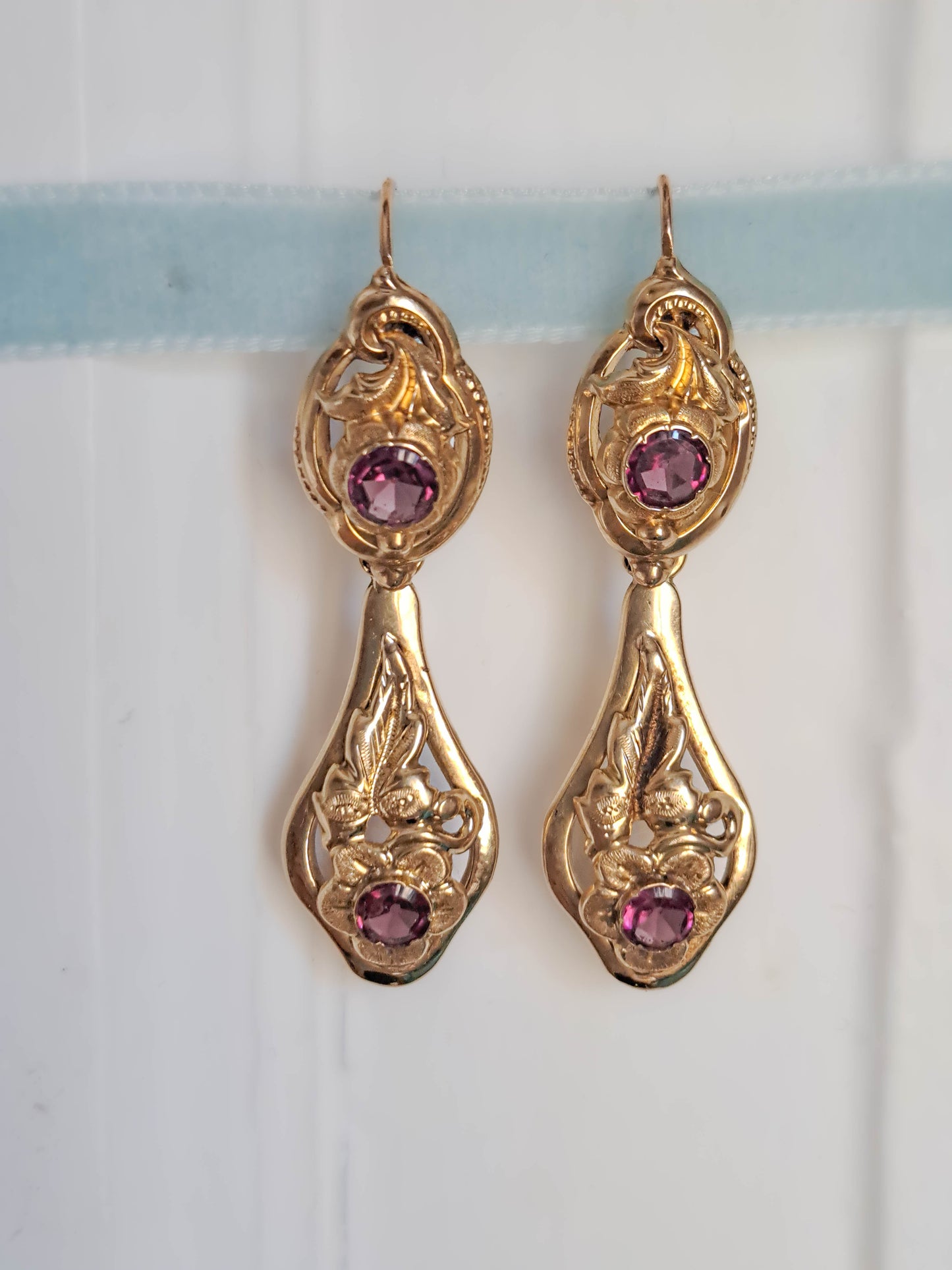 Antique 18K Gold Rhodolite Garnet Day/Night Napoleon III French 3 in 1 Earrings c. 1880