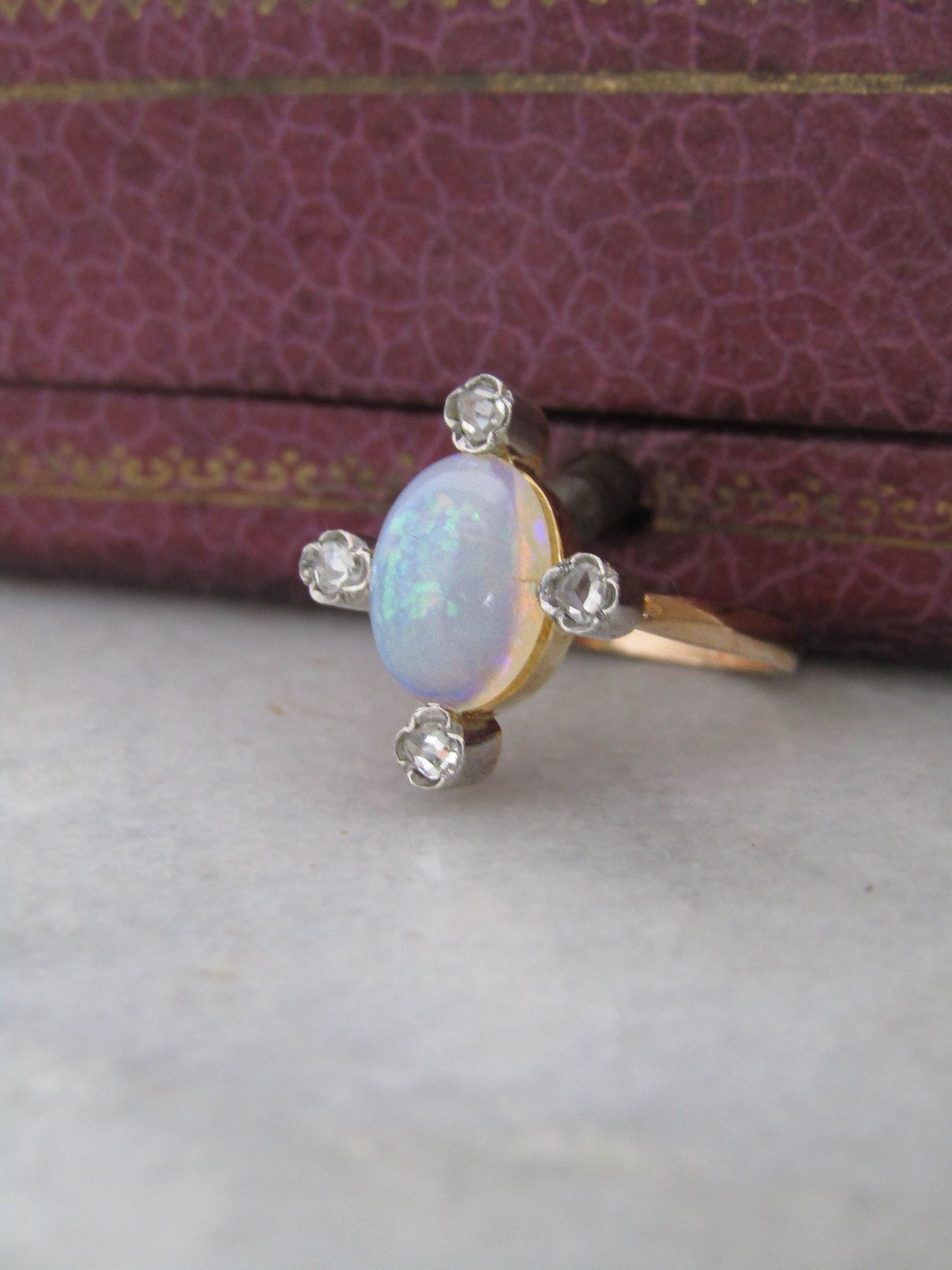 Edwardian Opal, Diamond, and 18K Gold Conversion Ring c. 1900, Antique French Belle Epoque Stickpin Ring Conversion