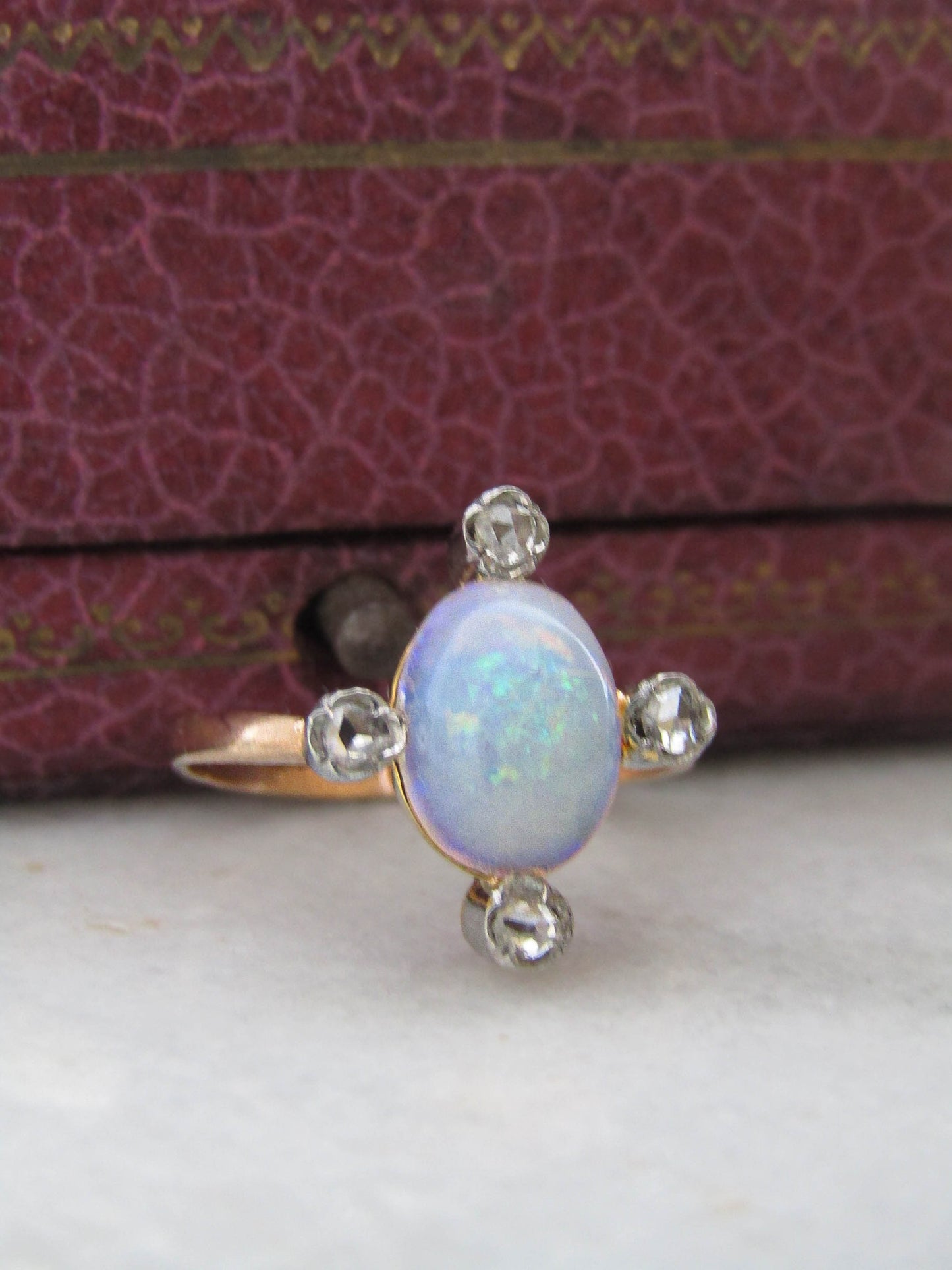 Edwardian Opal, Diamond, and 18K Gold Conversion Ring c. 1900, Antique French Belle Epoque Stickpin Ring Conversion