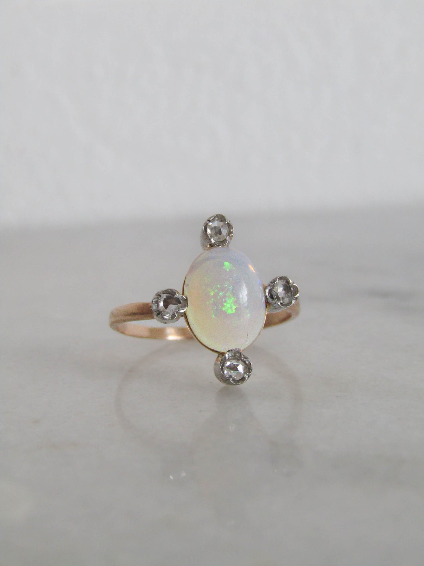 Edwardian Opal, Diamond, and 18K Gold Conversion Ring c. 1900, Antique French Belle Epoque Stickpin Ring Conversion