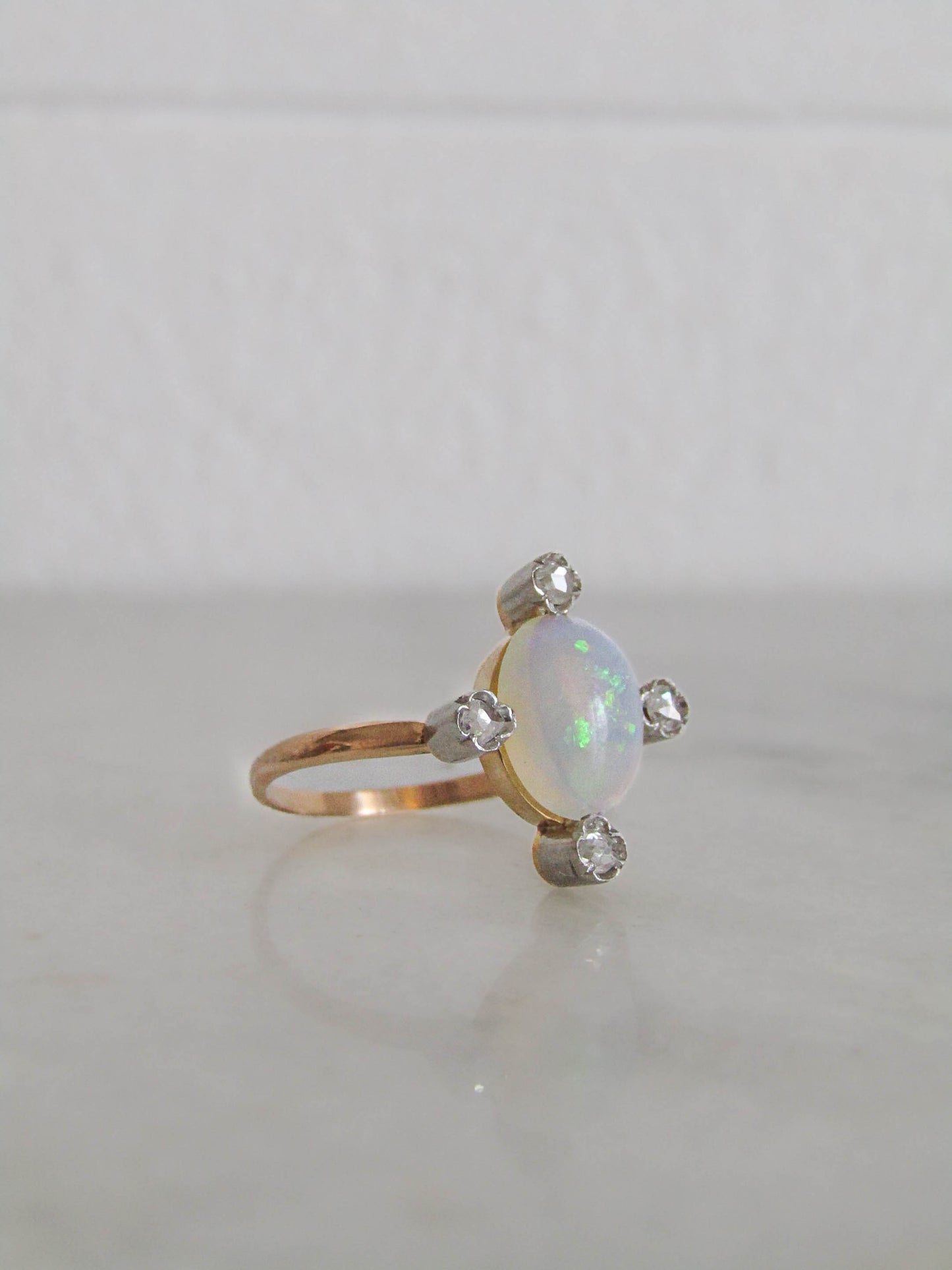 Edwardian Opal, Diamond, and 18K Gold Conversion Ring c. 1900, Antique French Belle Epoque Stickpin Ring Conversion