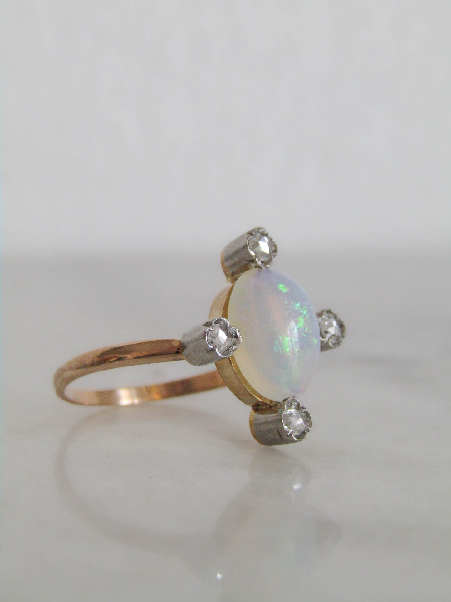 Edwardian Opal, Diamond, and 18K Gold Conversion Ring c. 1900, Antique French Belle Epoque Stickpin Ring Conversion