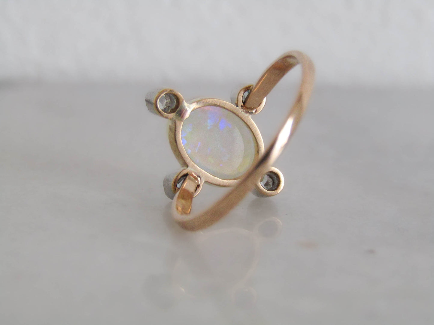 Edwardian Opal, Diamond, and 18K Gold Conversion Ring c. 1900, Antique French Belle Epoque Stickpin Ring Conversion