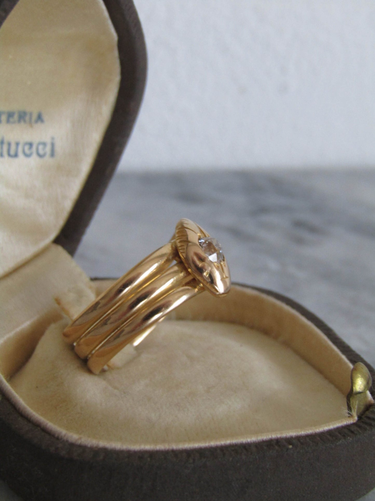 Antique 18k Solid Gold Diamond Snake Ring, French Belle Epoque Old Mine Cut Diamond Romantic Snake Jewelry