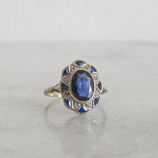 Antique 18K Sapphire and Diamond Art Deco Ring