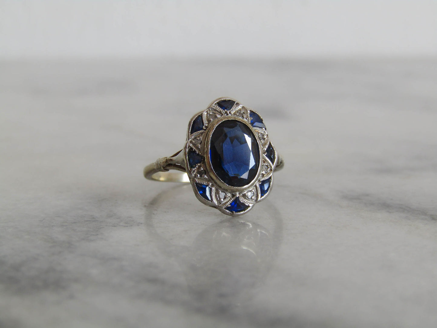 Antique 18K Sapphire and Diamond Art Deco Ring