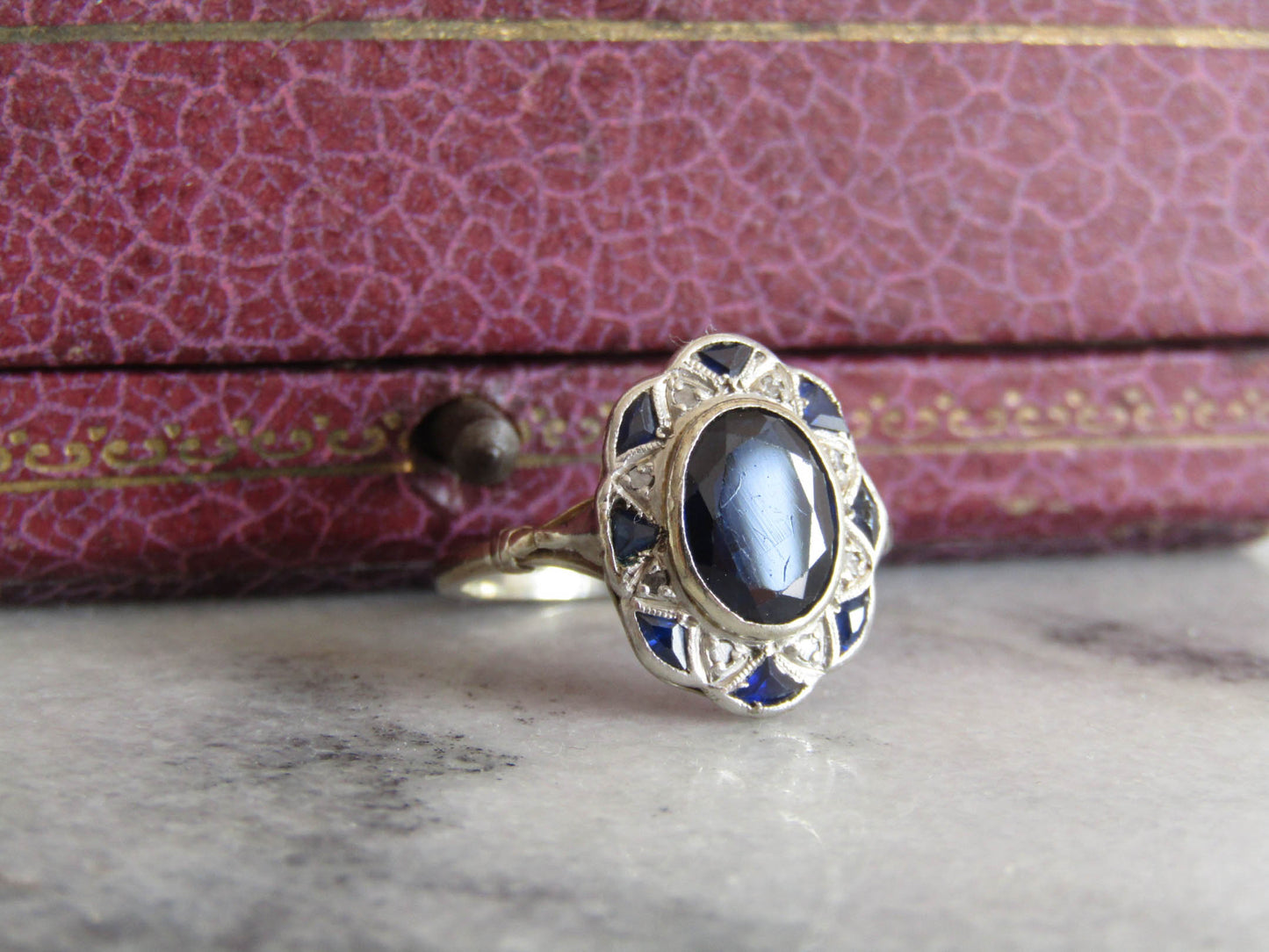 Antique 18K Sapphire and Diamond Art Deco Ring