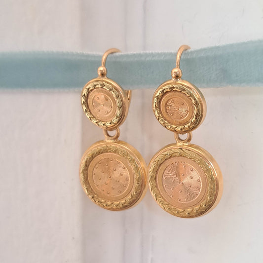 Antique 18K Gold Day and Night Belle Epoque Pendant Earrings