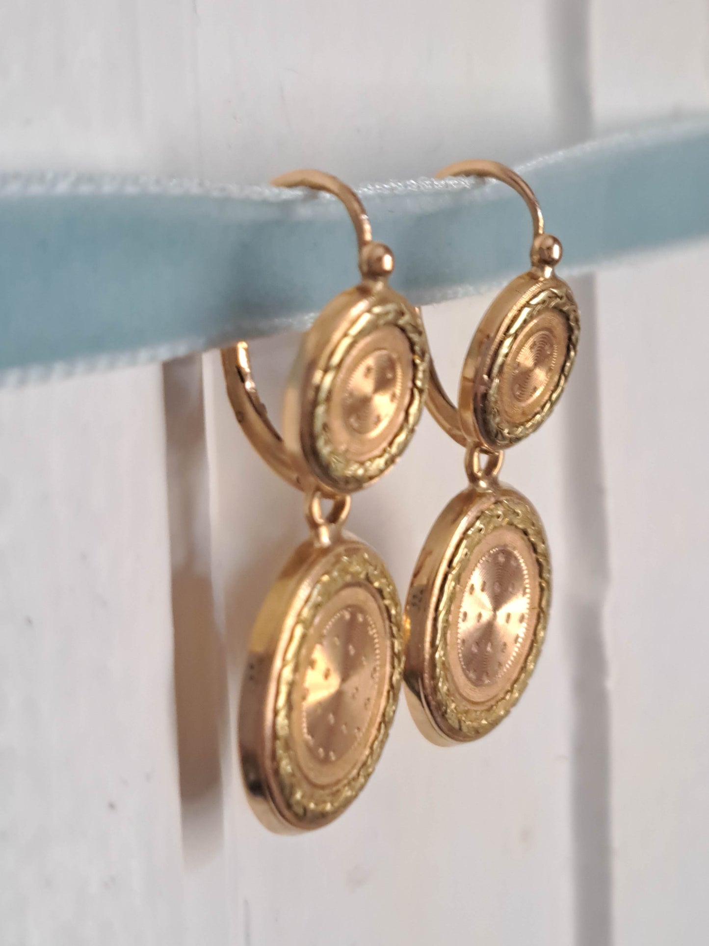 Antique 18K Gold Day and Night Belle Epoque Pendant Earrings