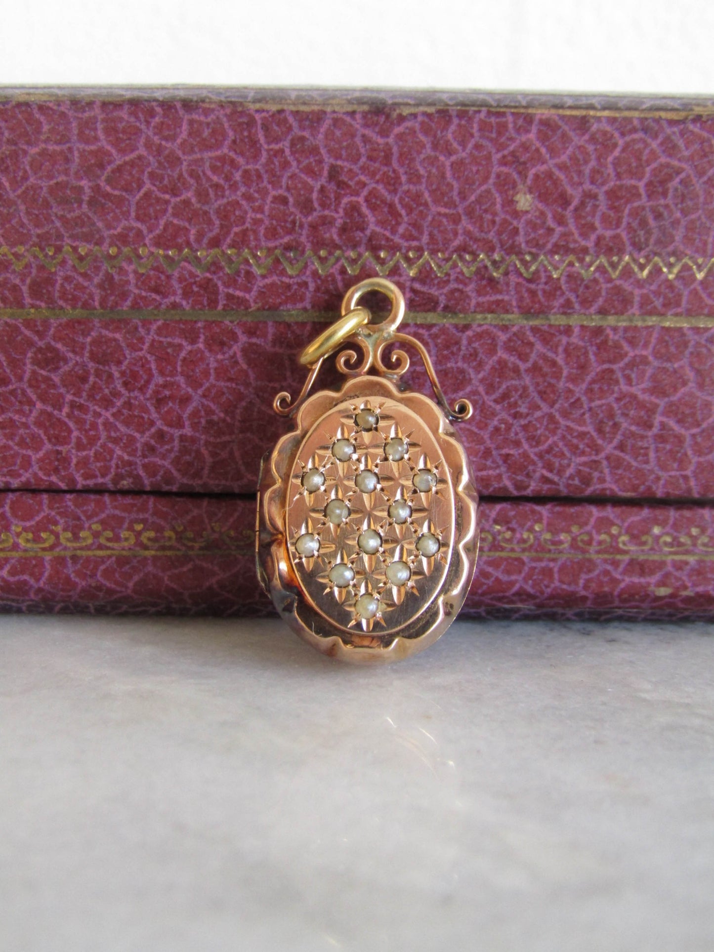 18K Solid Gold Victorian Pave Seed Pearl Locket, Antique French Locket c. 1890