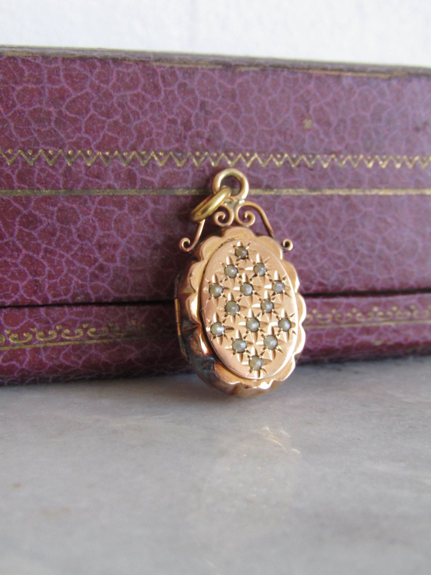 18K Solid Gold Victorian Pave Seed Pearl Locket, Antique French Locket c. 1890