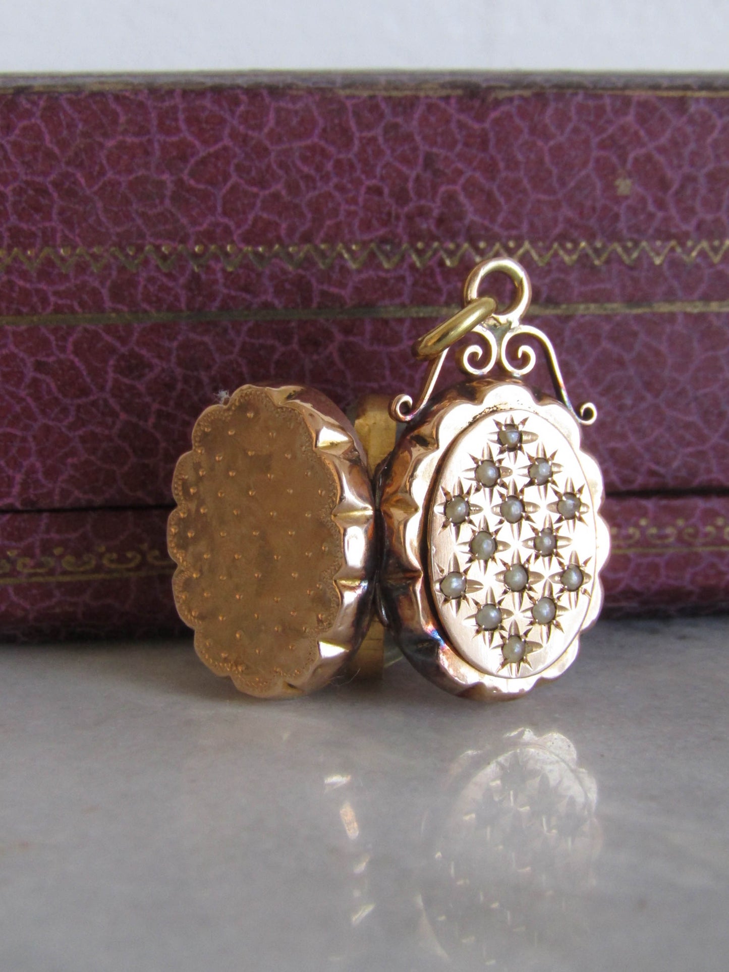 18K Solid Gold Victorian Pave Seed Pearl Locket, Antique French Locket c. 1890