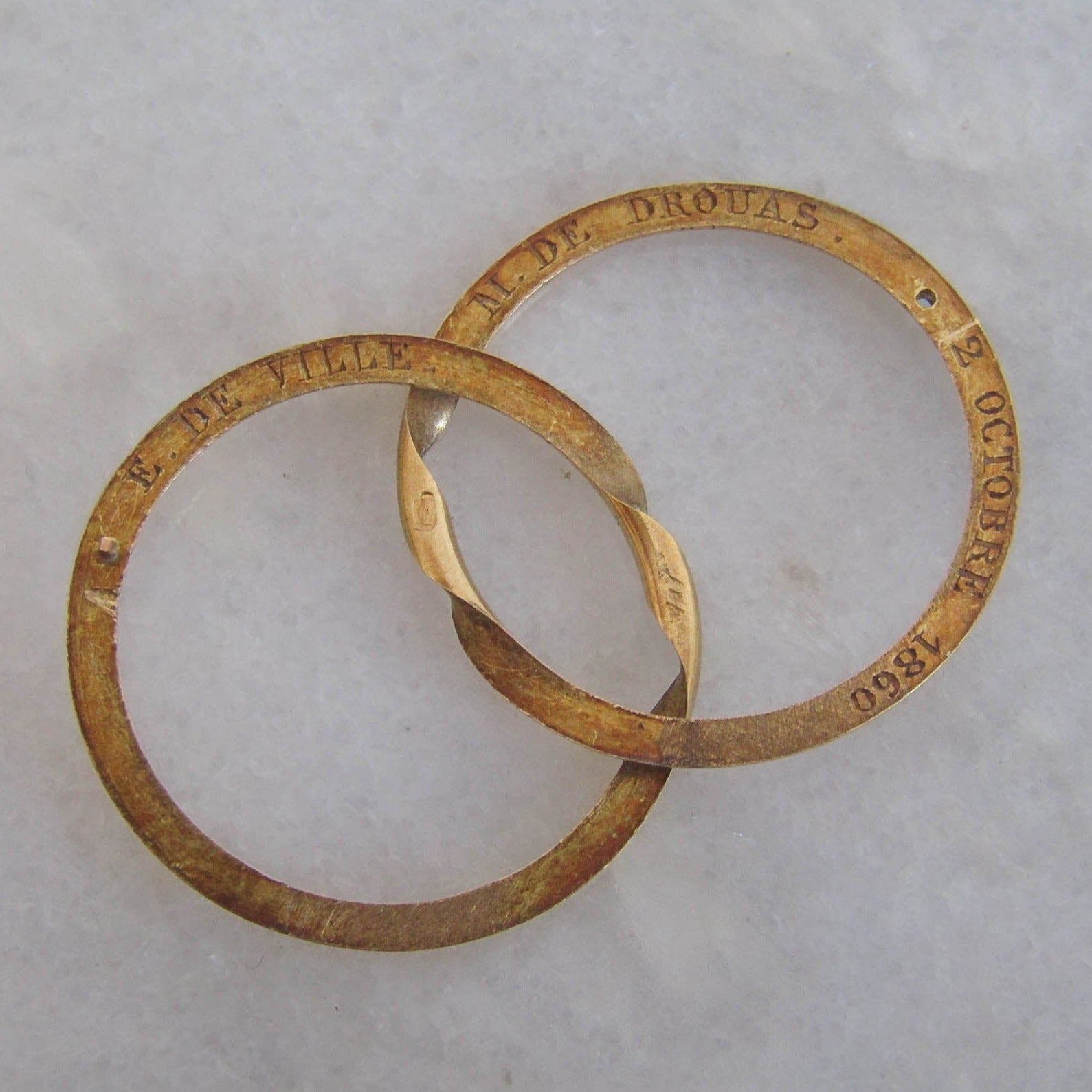 1860 French Gimmel Ring, Gimmal Engagement Band, Antique Joint Ring, Puzzle Ring