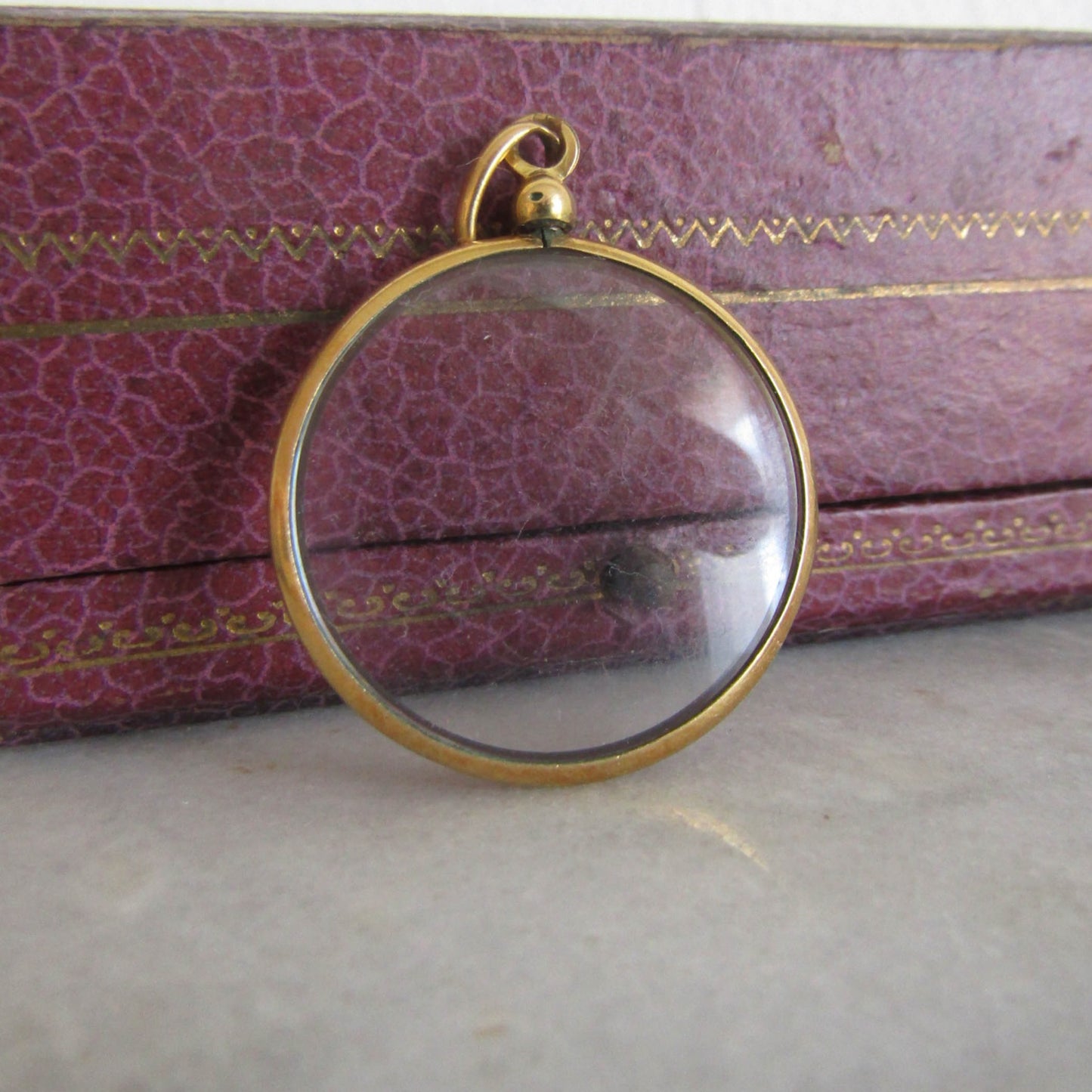 Antique Gold Filled Edwardian Large Glass Sentimental Locket c. 1900