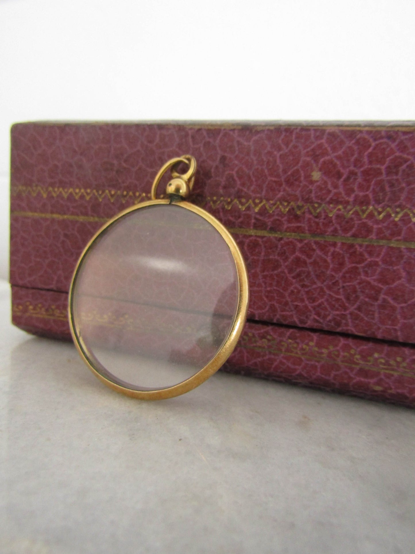 Antique Gold Filled Edwardian Large Glass Sentimental Locket c. 1900