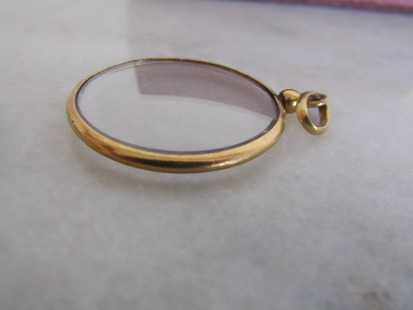 Antique Gold Filled Edwardian Large Glass Sentimental Locket c. 1900