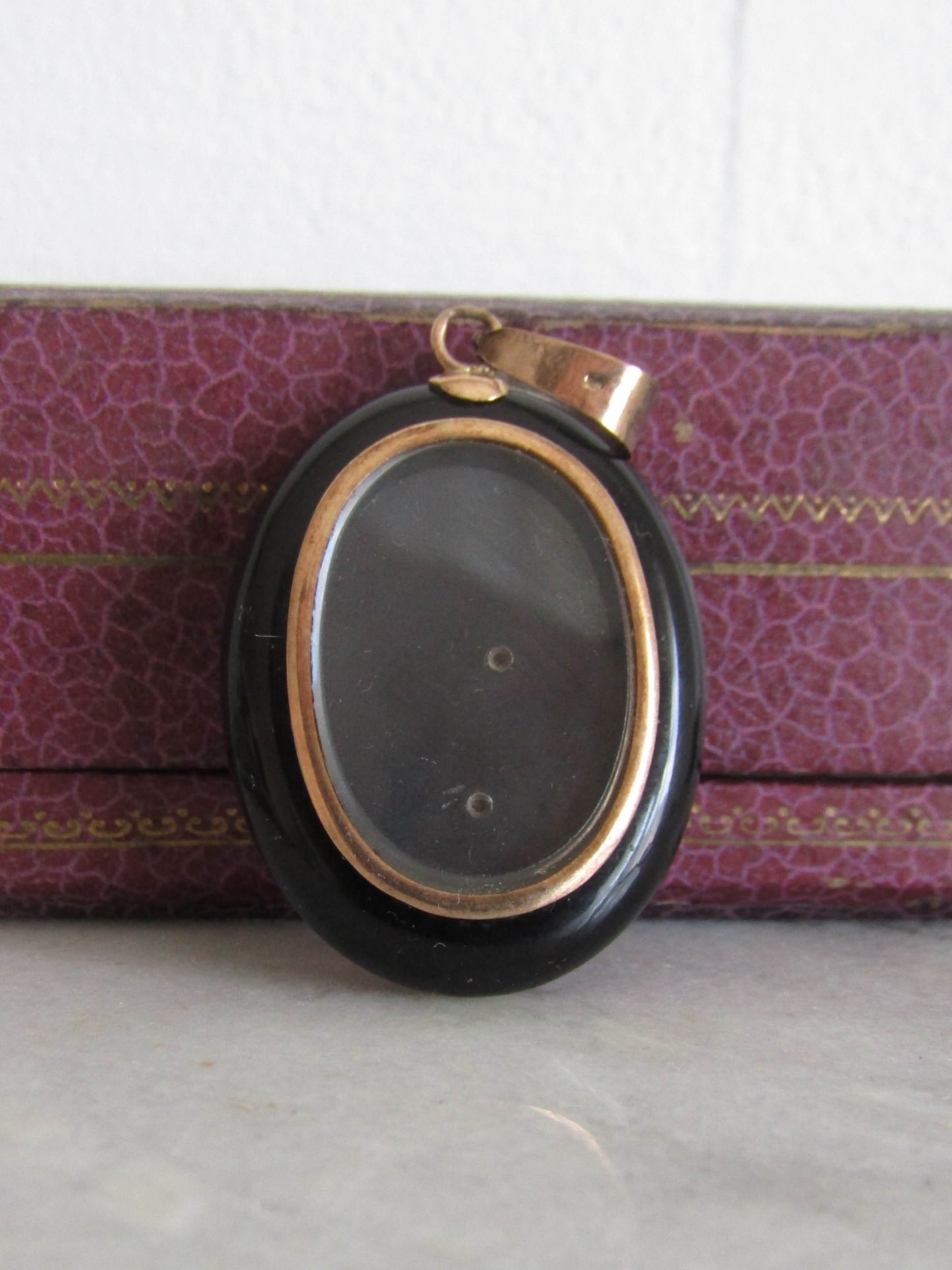 Antique Victorian Gold and Onyx Seed Pearl Mourning Locket c. 1880