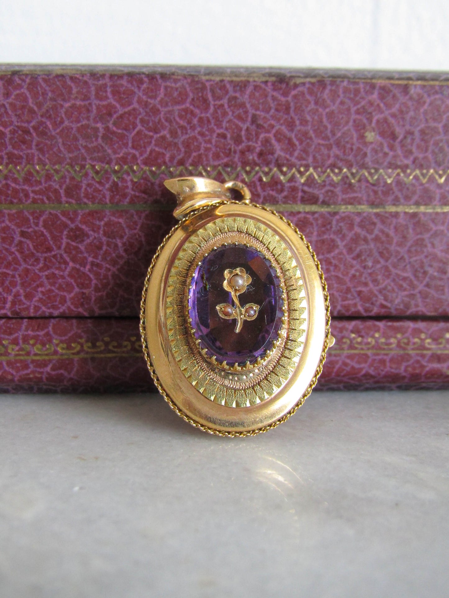 Antique 18K Amethyst Paste Floral Locket, Belle Epoque French Locket