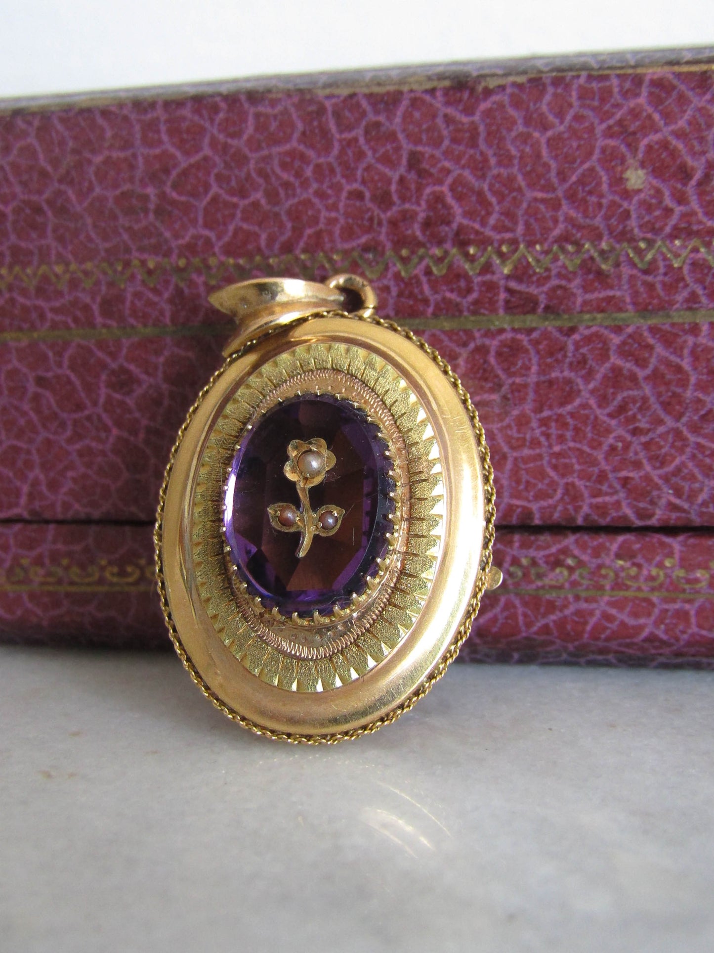 Antique 18K Amethyst Paste Floral Locket, Belle Epoque French Locket