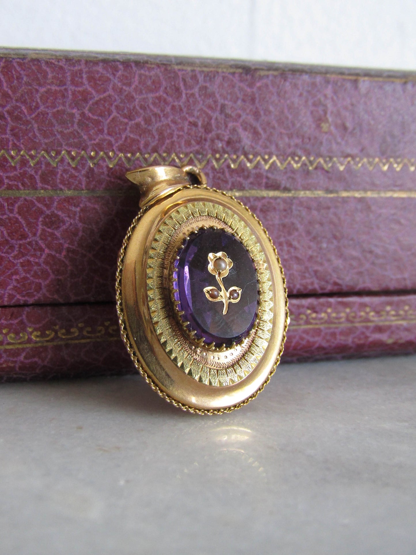 Antique 18K Amethyst Paste Floral Locket, Belle Epoque French Locket