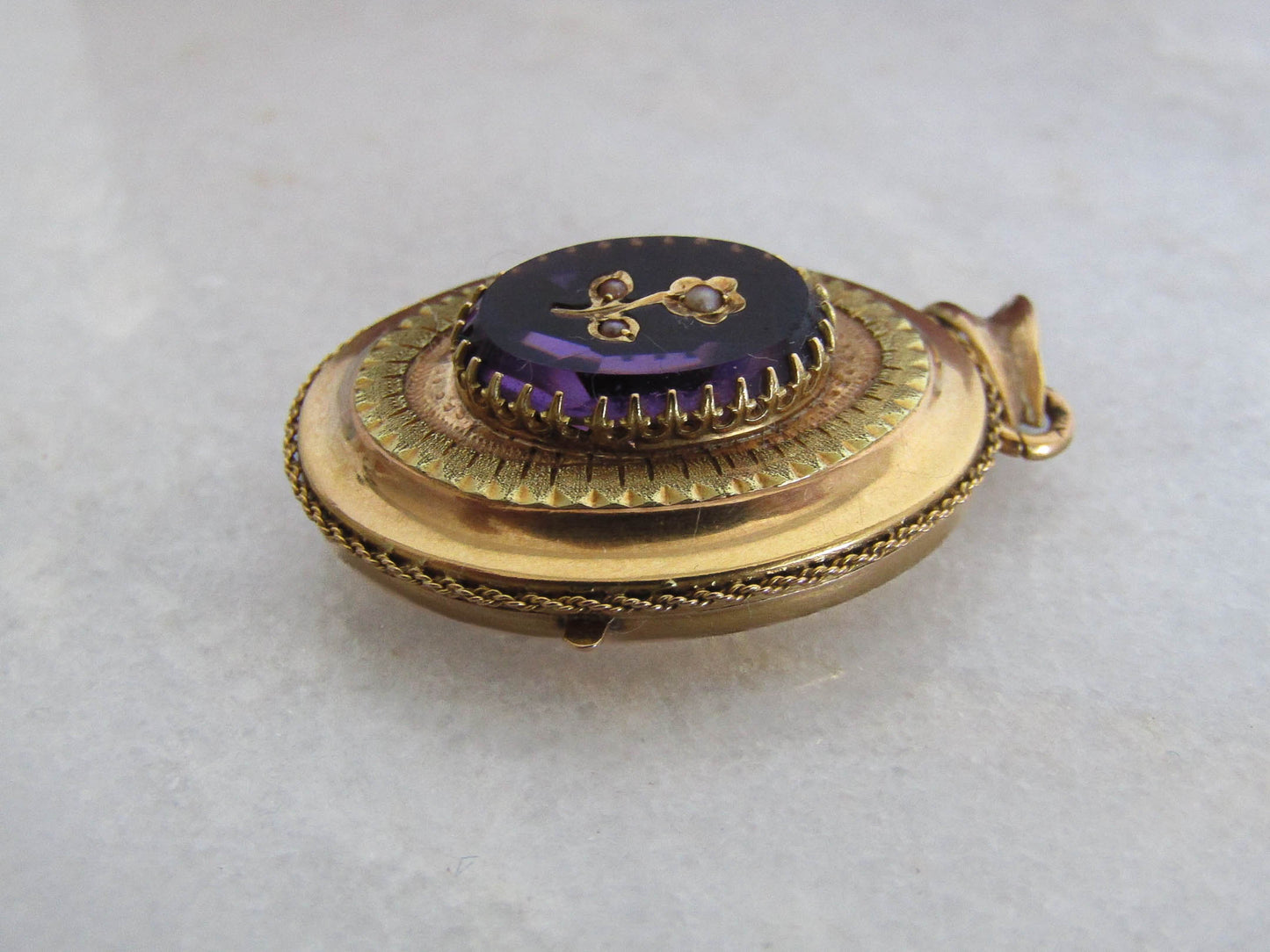 Antique 18K Amethyst Paste Floral Locket, Belle Epoque French Locket