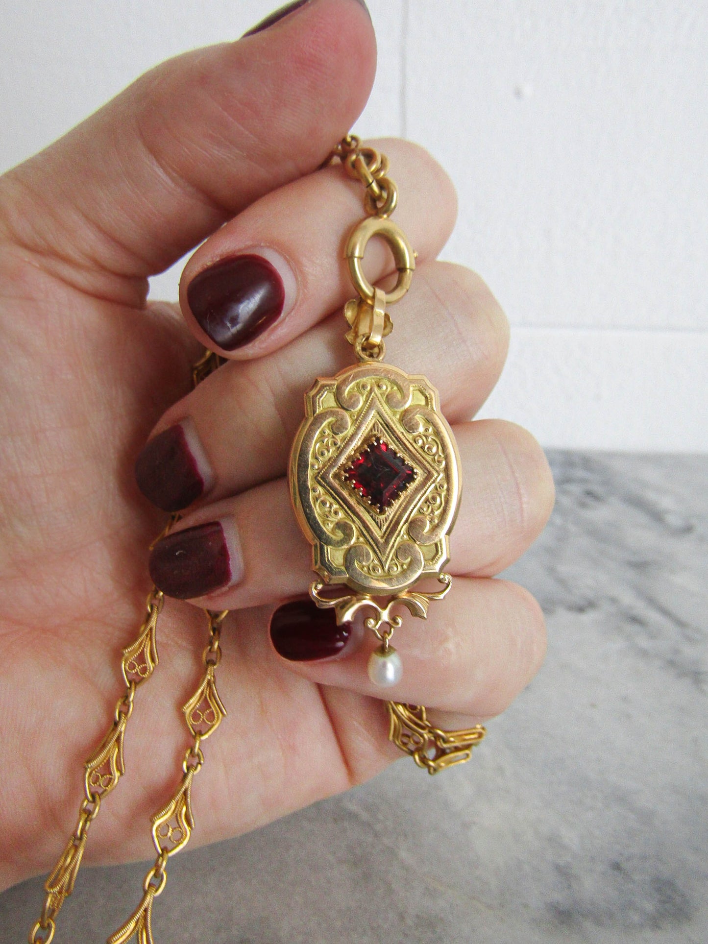 Antique Red Tourmaline Unique Belle Epoque Locket