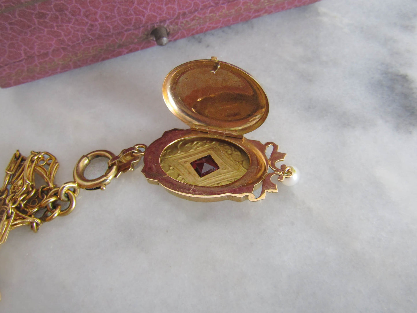 Antique Red Tourmaline Unique Belle Epoque Locket