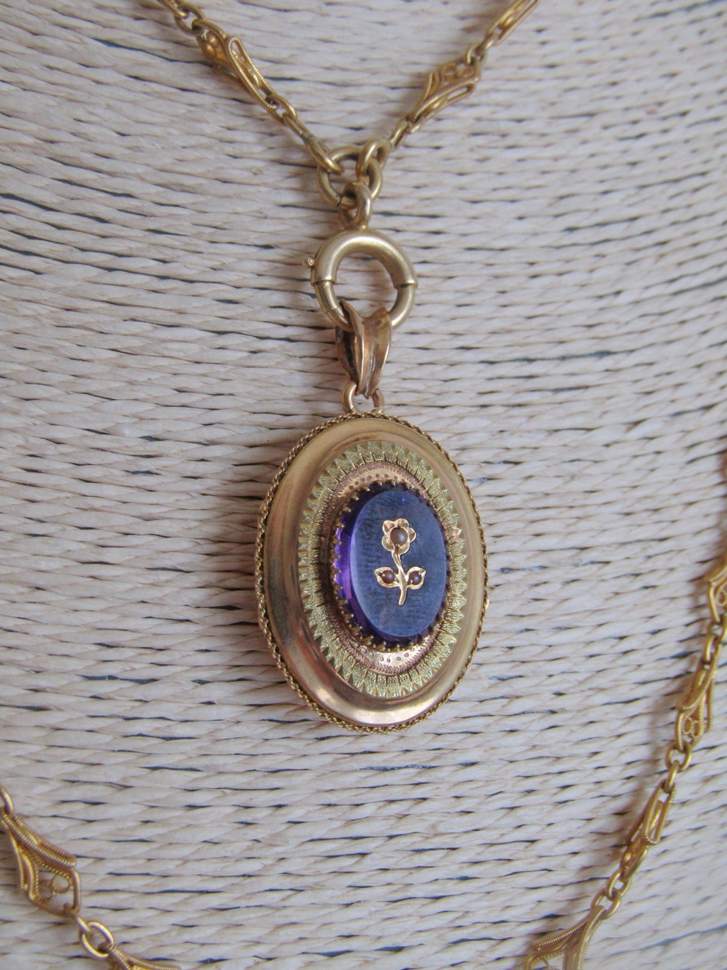 Antique 18K Amethyst Paste Floral Locket, Belle Epoque French Locket