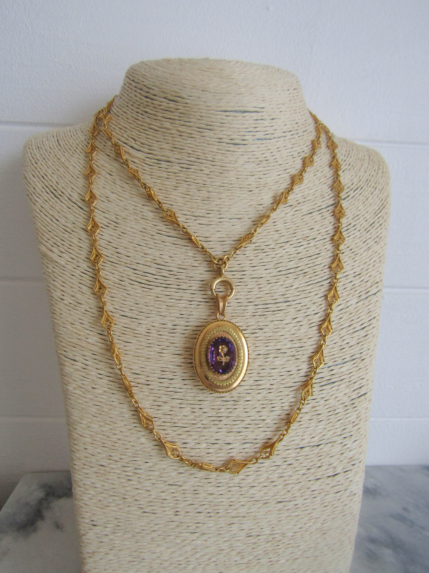 Antique 18K Amethyst Paste Floral Locket, Belle Epoque French Locket