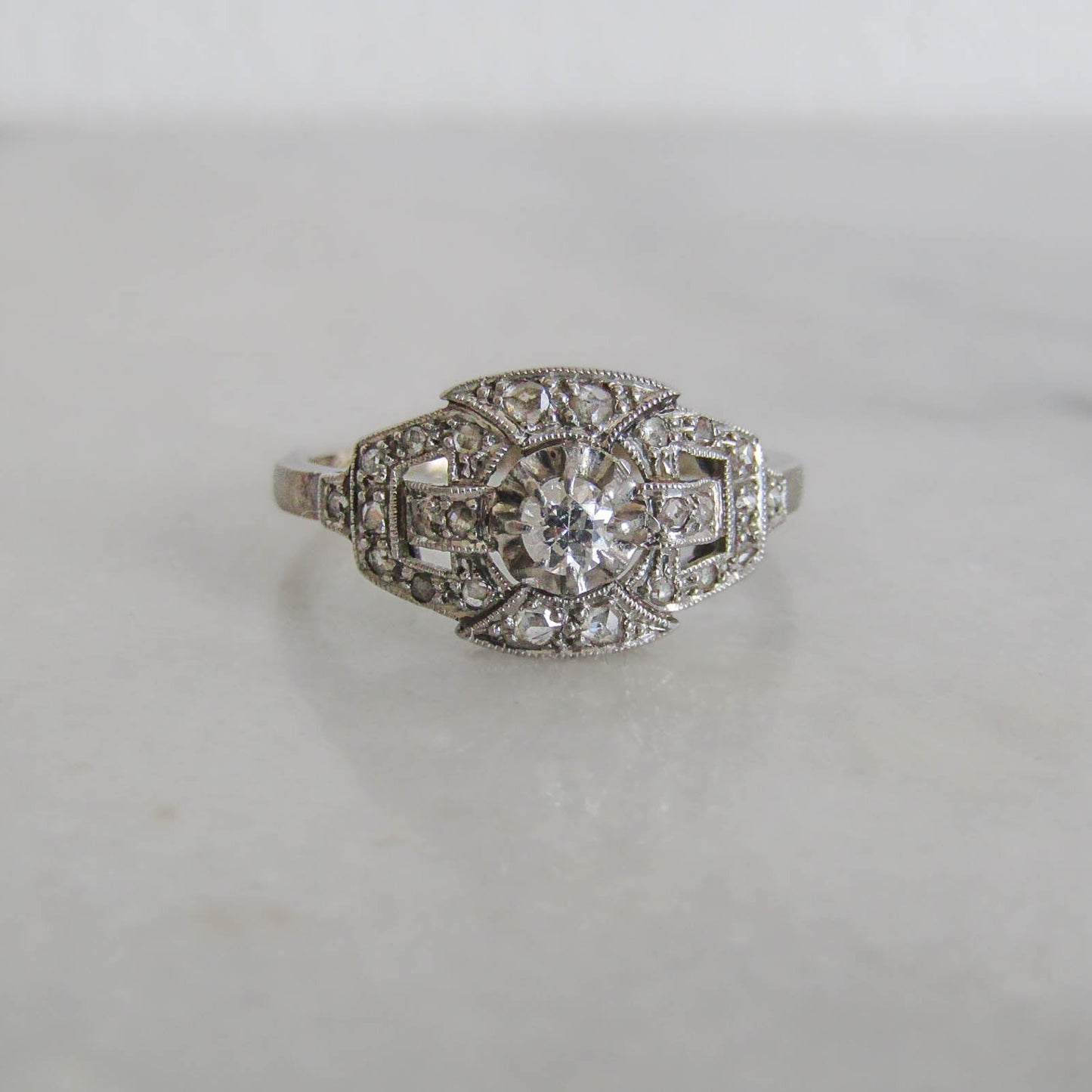 Antique French Art Deco Diamond Engagement Ring c. 1920