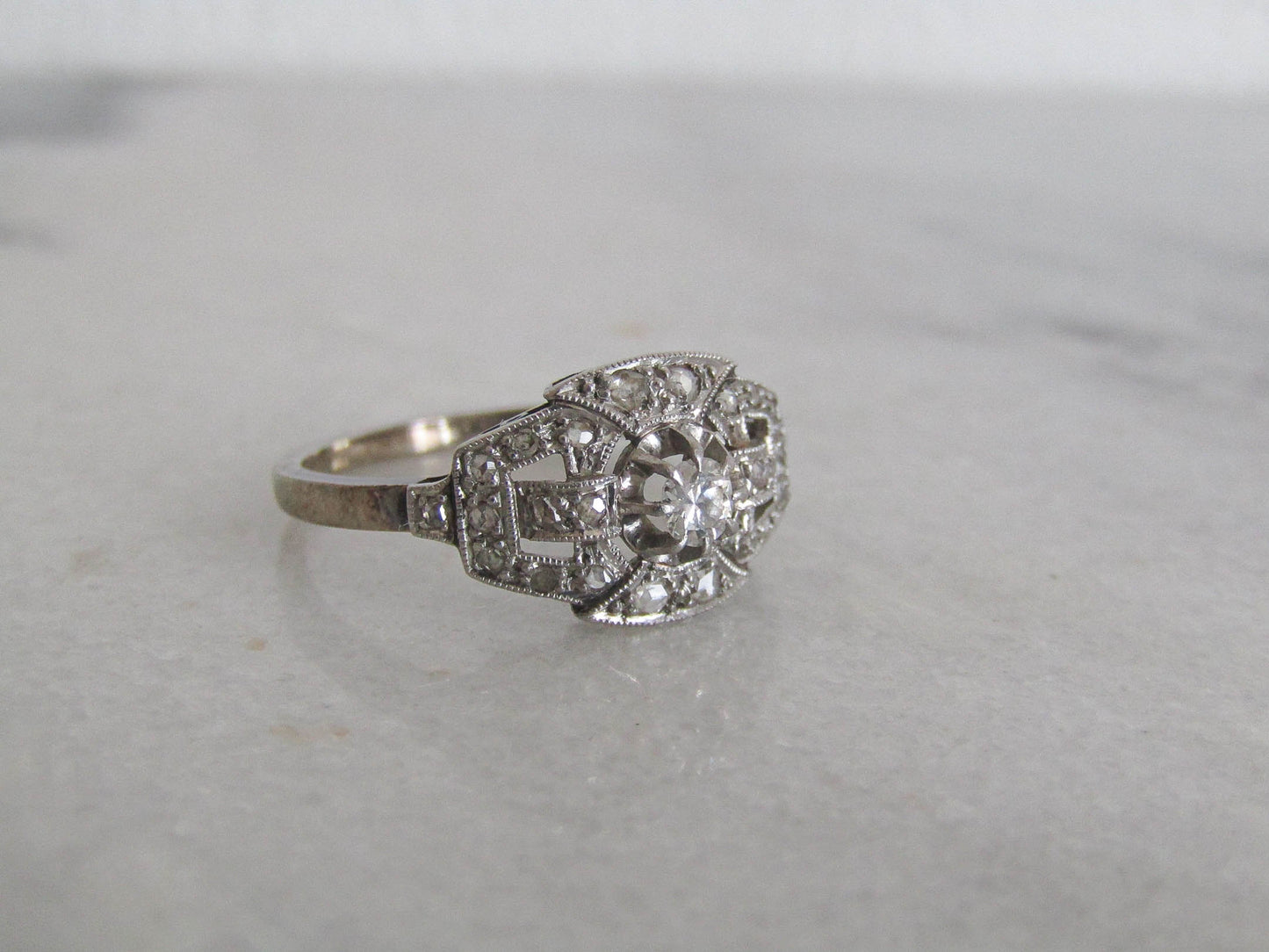 Antique French Art Deco Diamond Engagement Ring c. 1920