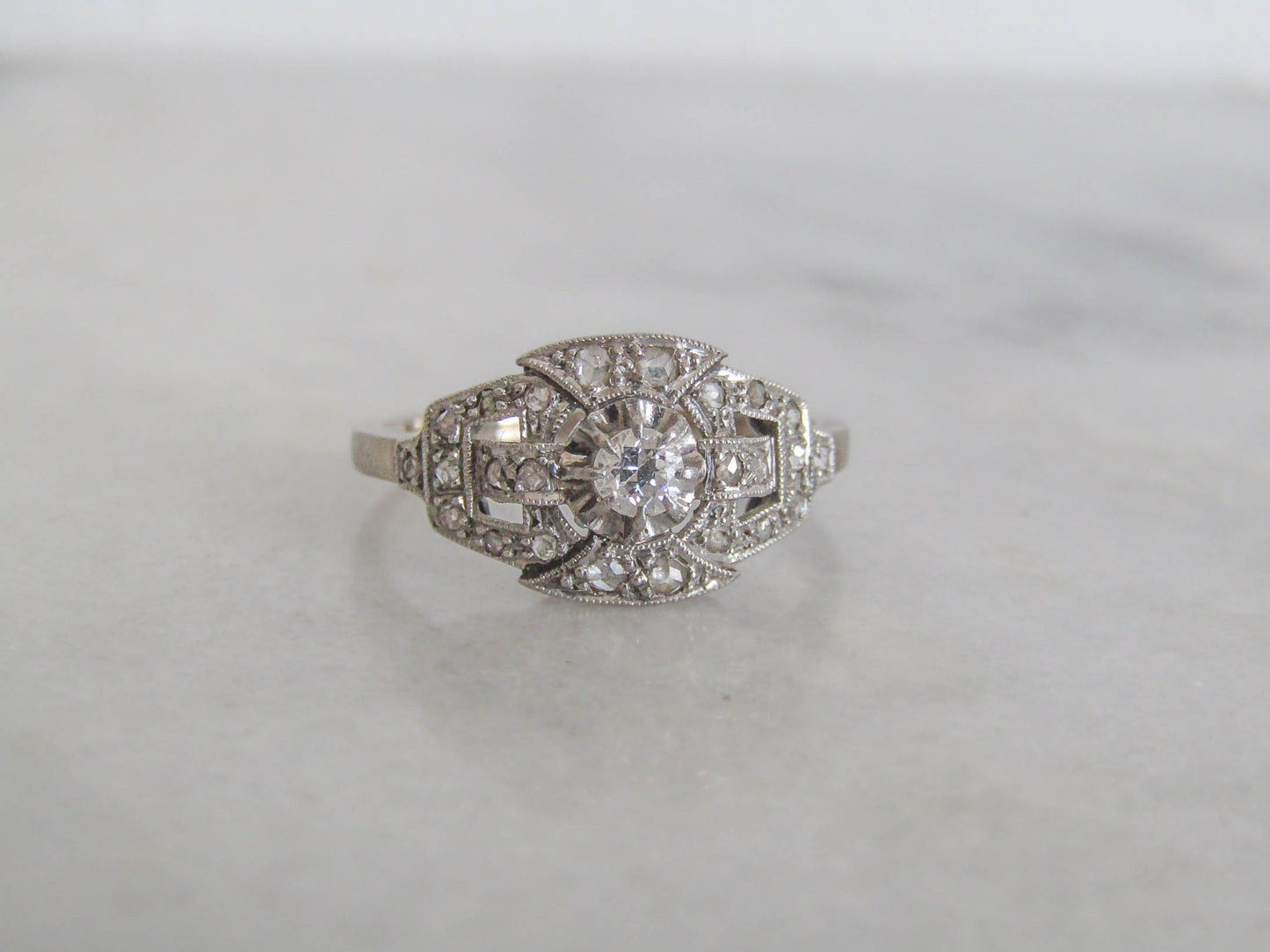 Antique French Art Deco Diamond Engagement Ring c. 1920