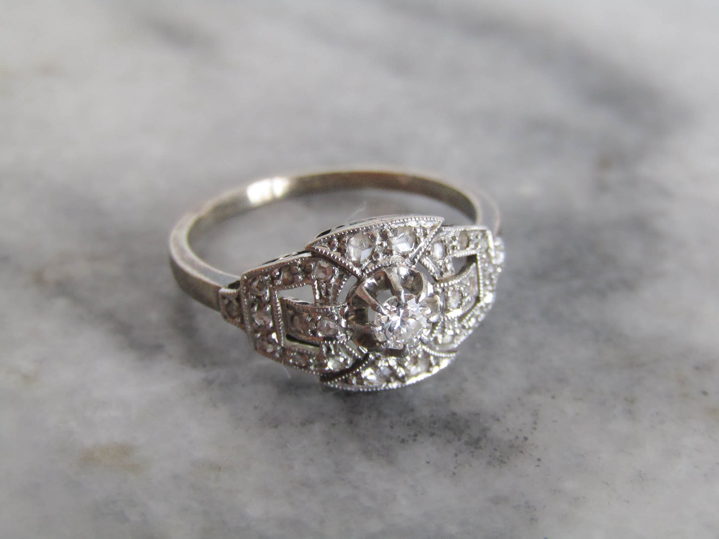 Antique French Art Deco Diamond Engagement Ring c. 1920