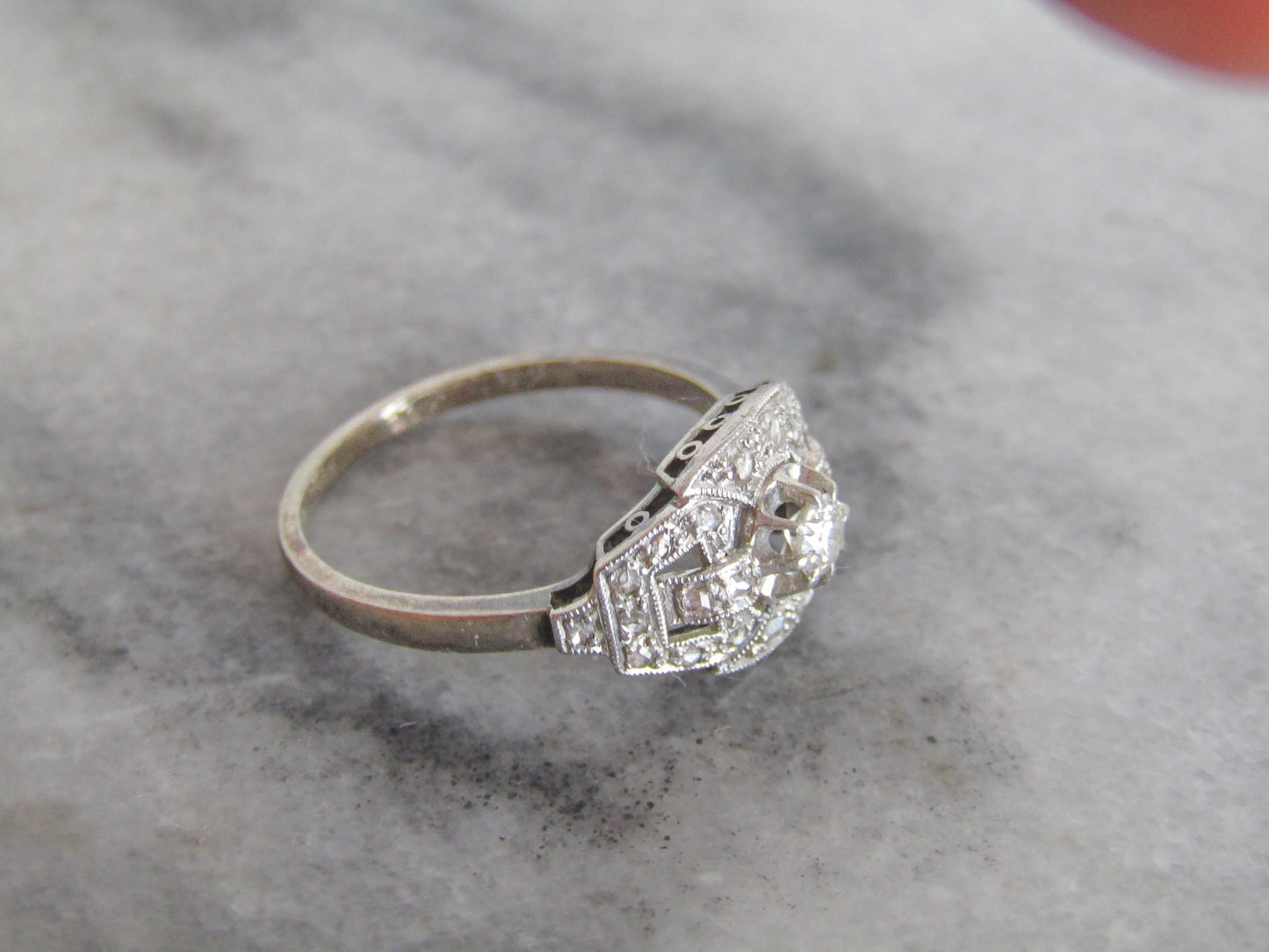 Antique French Art Deco Diamond Engagement Ring c. 1920