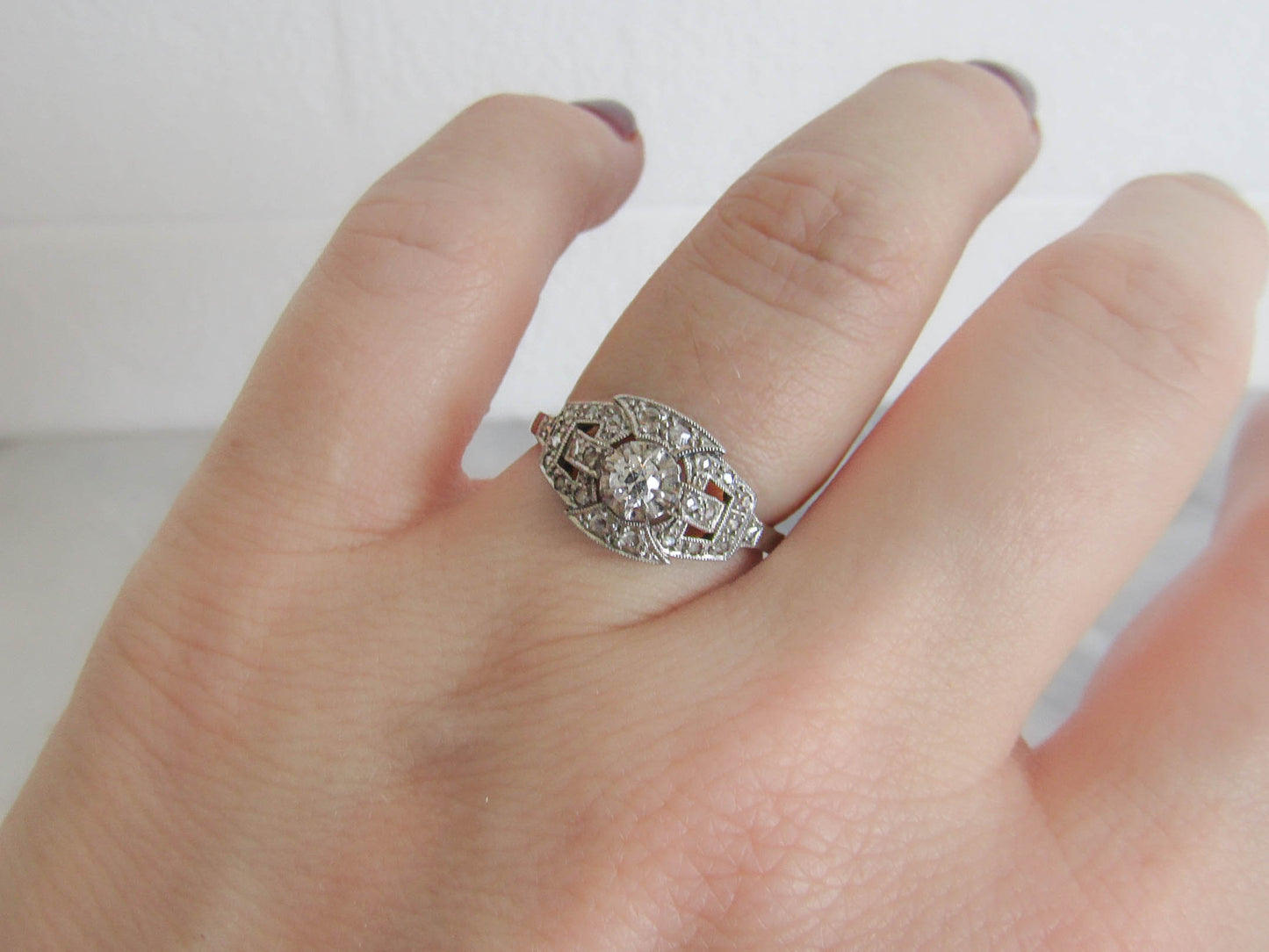 Antique French Art Deco Diamond Engagement Ring c. 1920